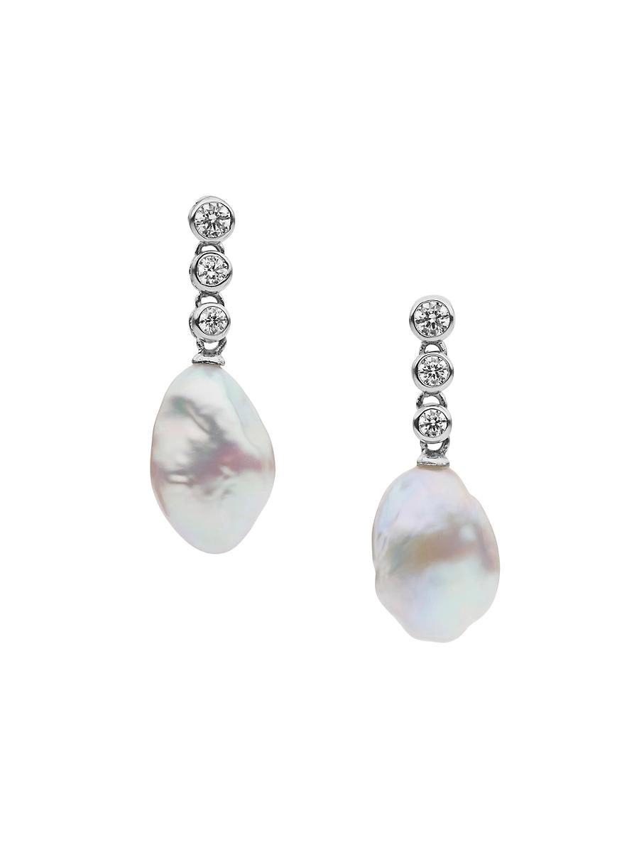 Womens Zagora Winslie Rhodium-Plated, Cubic Zirconia & Freshwater Pearl Drop Earrings Product Image