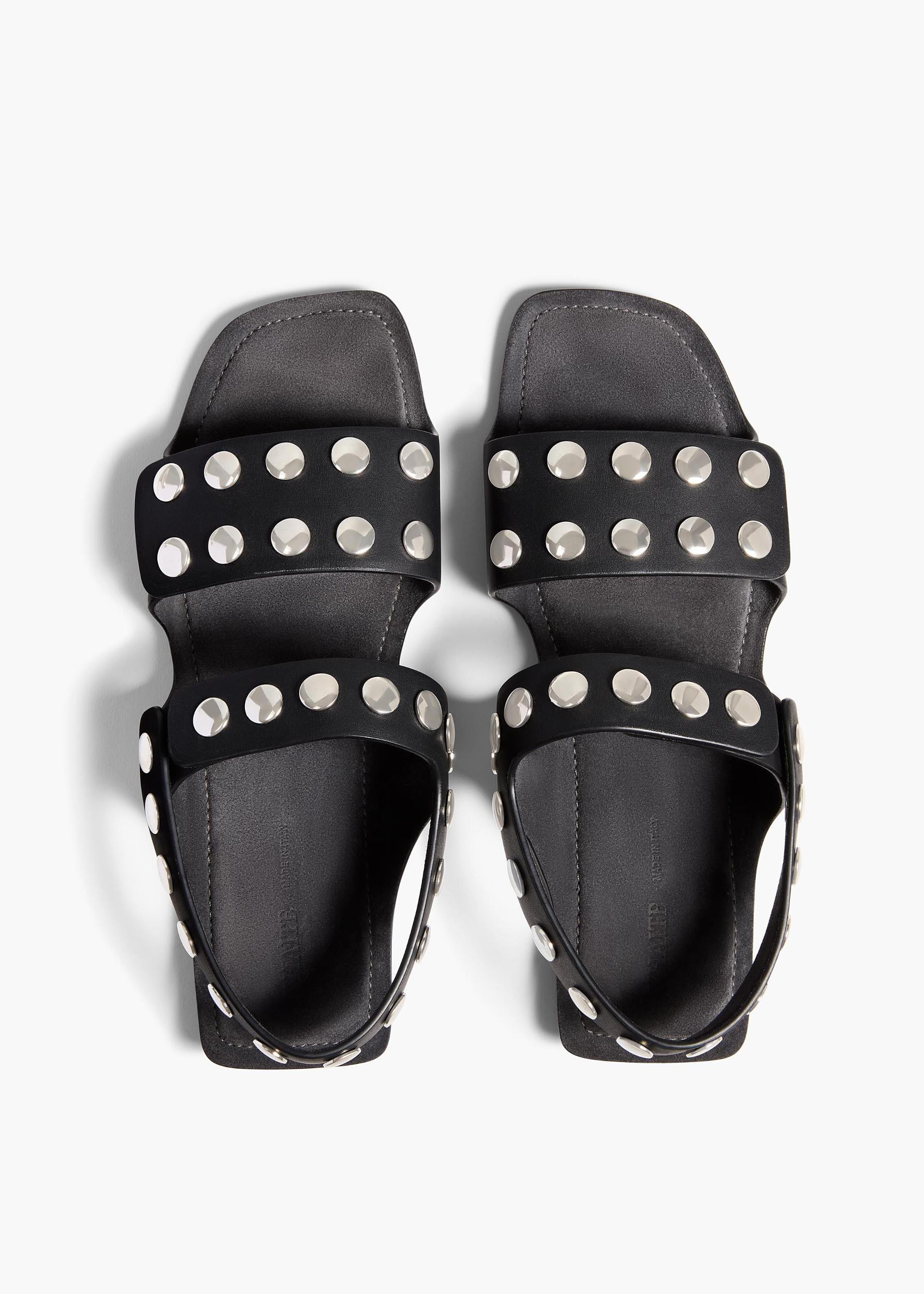 Boden Sandal in Black Leather with Silver Studs Product Image
