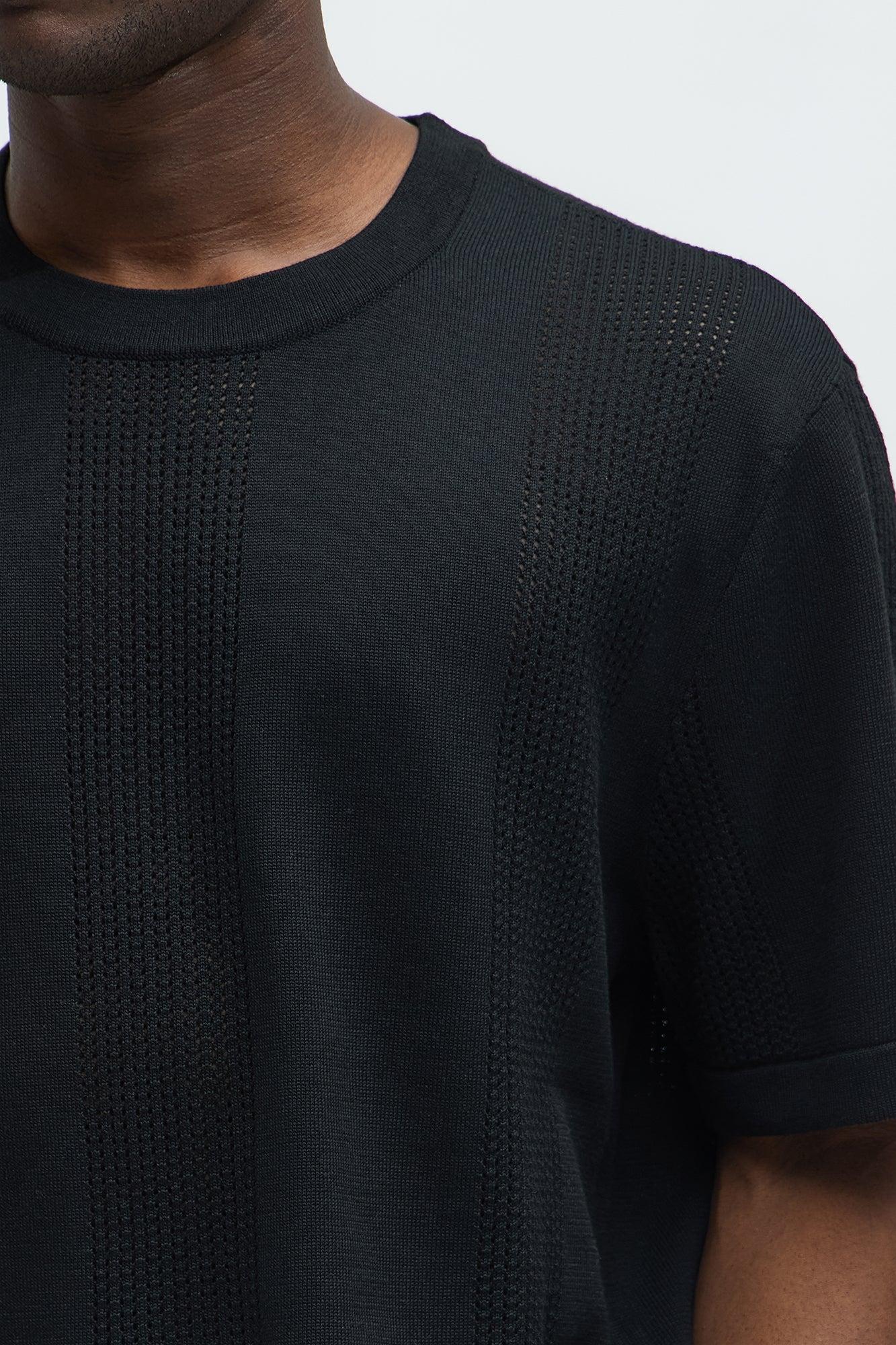 Theo Pointelle Knitted Short Sleeve Tee - Black Product Image