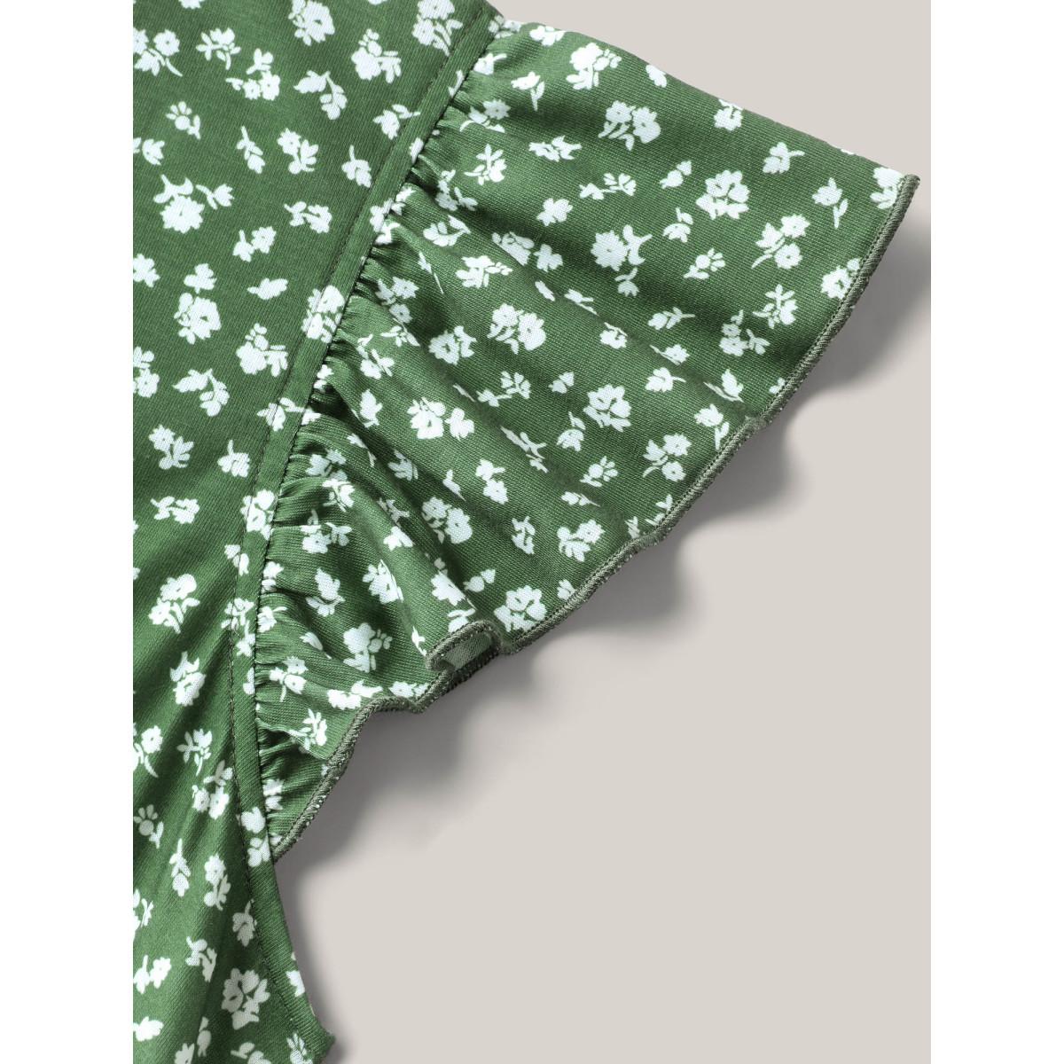 Plus Size Moss Floral Print Backless Ruffled Jumpsuit Women Cap Sleeve V-neck Vacation Loose Jumpsuits BloomChic 28/5X Product Image