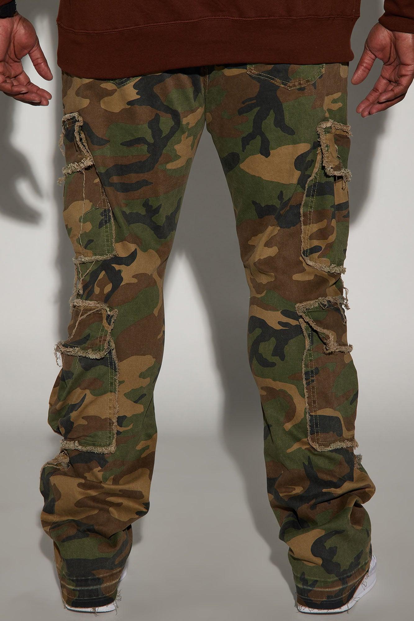 Shout Out Fray Stacked Skinny Flare Pants - Camouflage Product Image