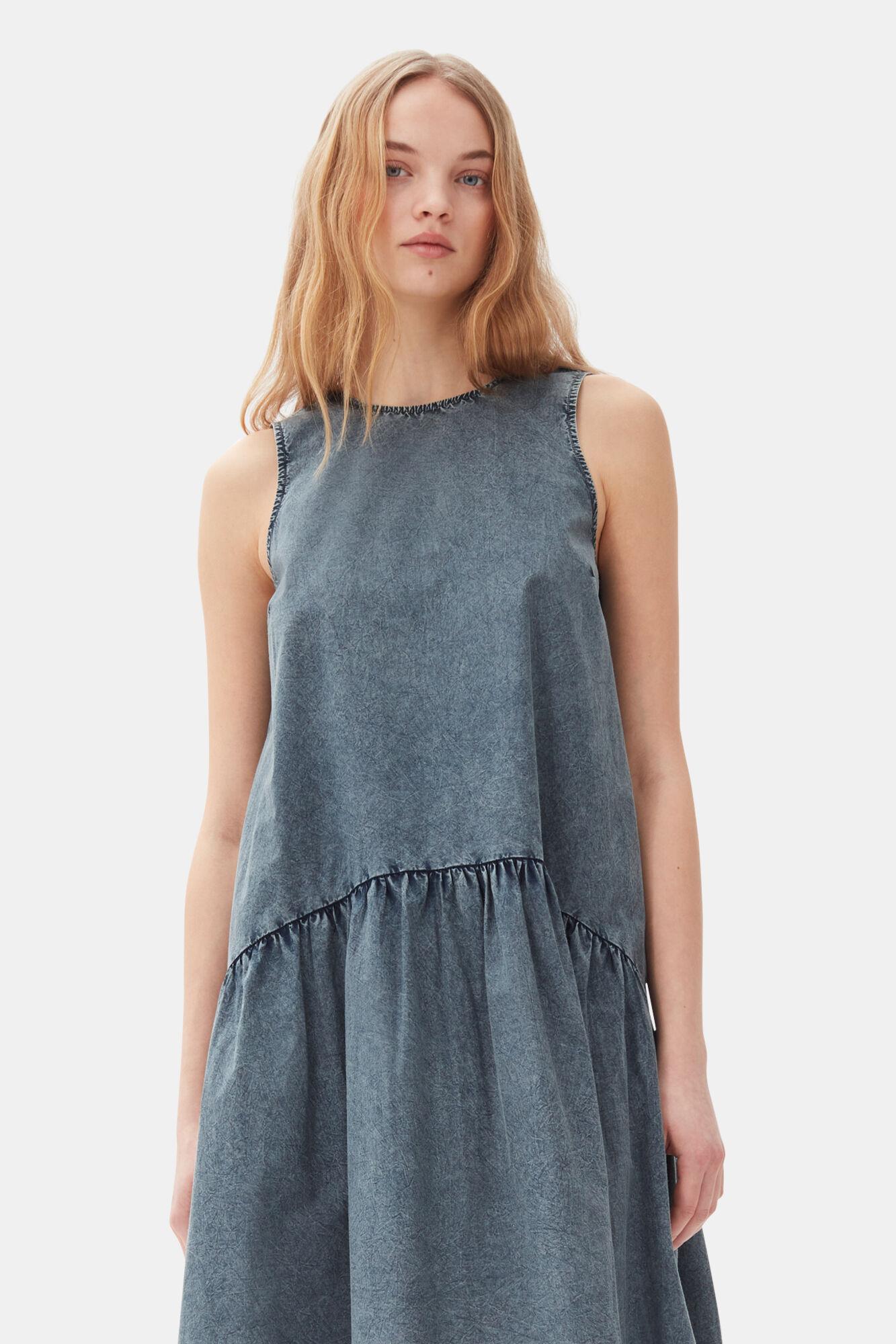 Blue Cotton Poplin Open Back Midi Dress Product Image