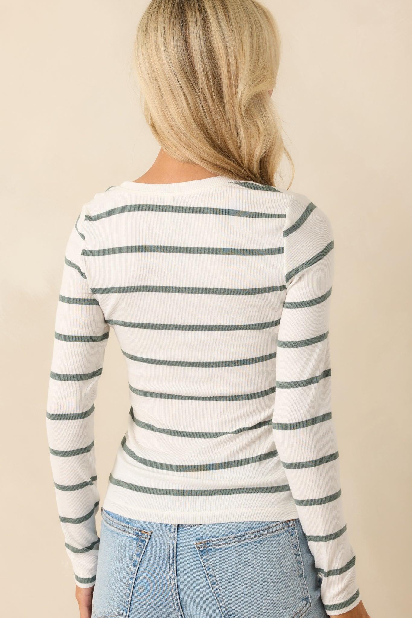 Always In Rotation Sage Green Stripe Long Sleeve Top L / Sage Product Image