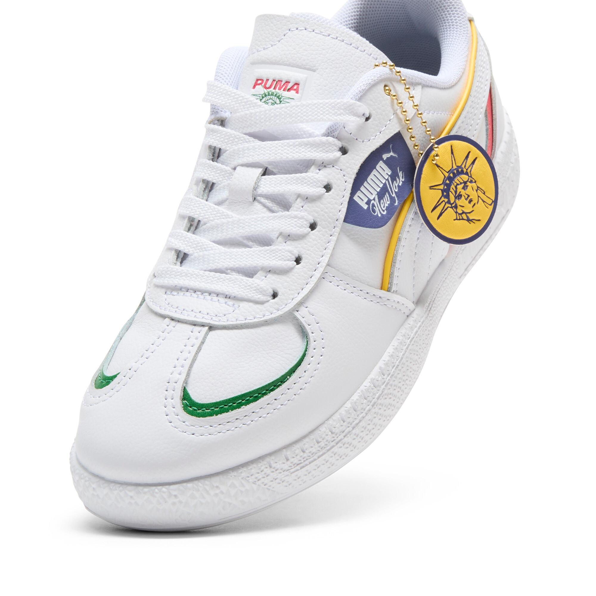 PUMA Palermo Moda NYC Flagship Women's Sneakers in White/Sunny Yellow/Blue Crystal Product Image