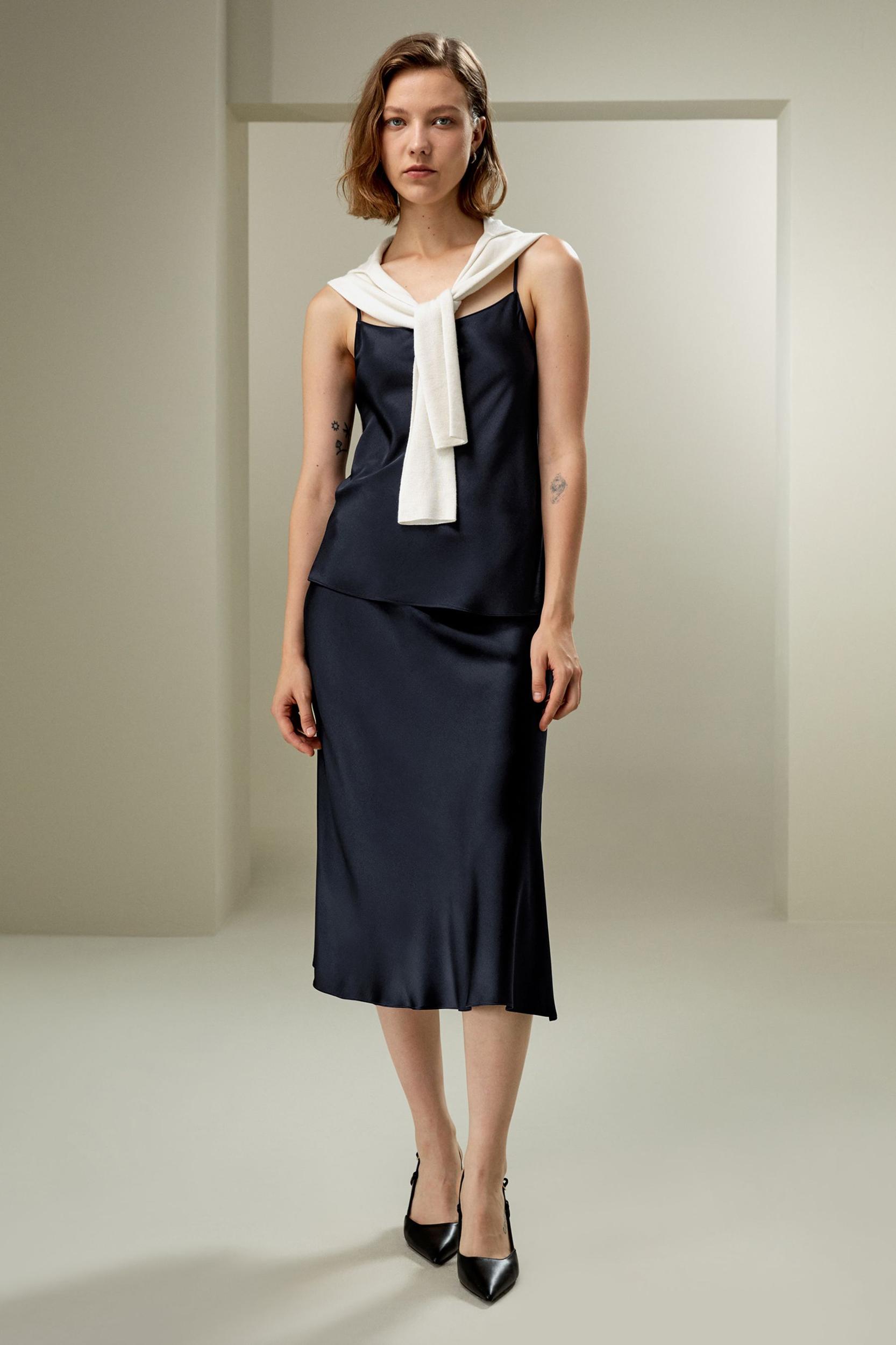 LILYSILK Womens Silk Camisole Tops - Midnight Blue Heavy Silk - Chic Double-Faced Top Petite XS Product Image