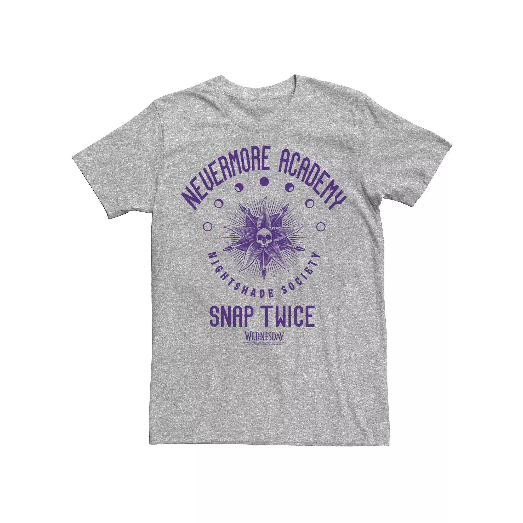 Men's Wednesday Nevermore Academy Snap Twice Logo Tee,  Product Image