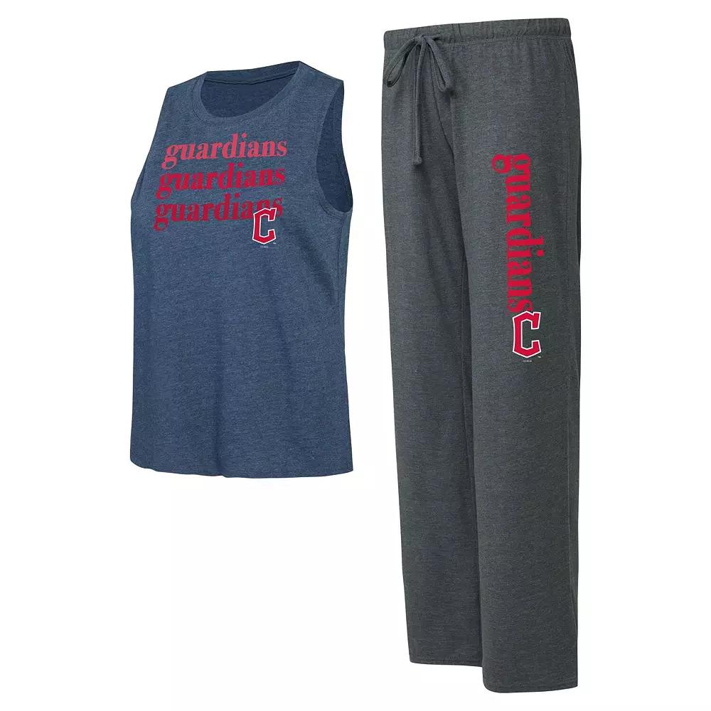 Women's Concepts Sport Charcoal/Navy Cleveland Guardians Meter Muscle Tank Top and Pants Sleep Set,  Product Image