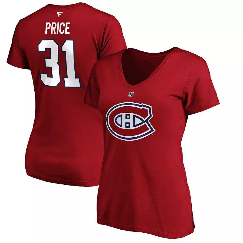 Women's Fanatics Branded Carey Price Red Montreal Canadiens Authentic Stack Name & Number V-Neck T-Shirt, Size: Medium, Cnd Red Product Image