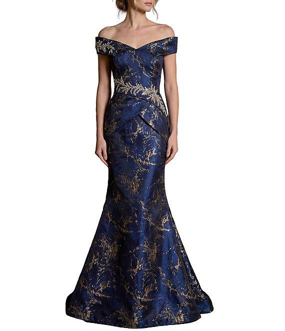 Terani Couture Off Shoulder Jacquard Long Gown Product Image