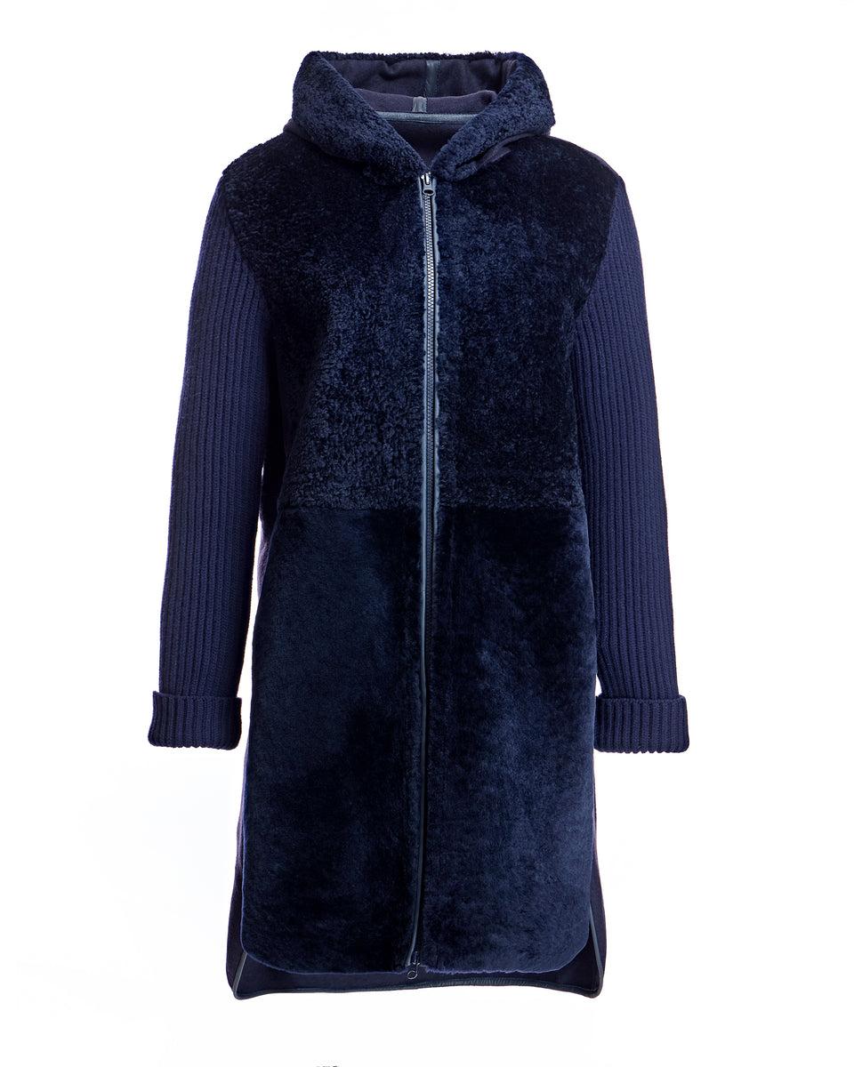 Hooded Shearling Jacket with Zipper Product Image