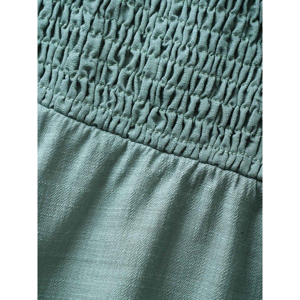 Plus Size Emerald Notched Collar Shirred Ruffle Sleeve Blouse Women Casual Half Sleeve Notched collar Everyday Blouses BloomChic 10/M Product Image