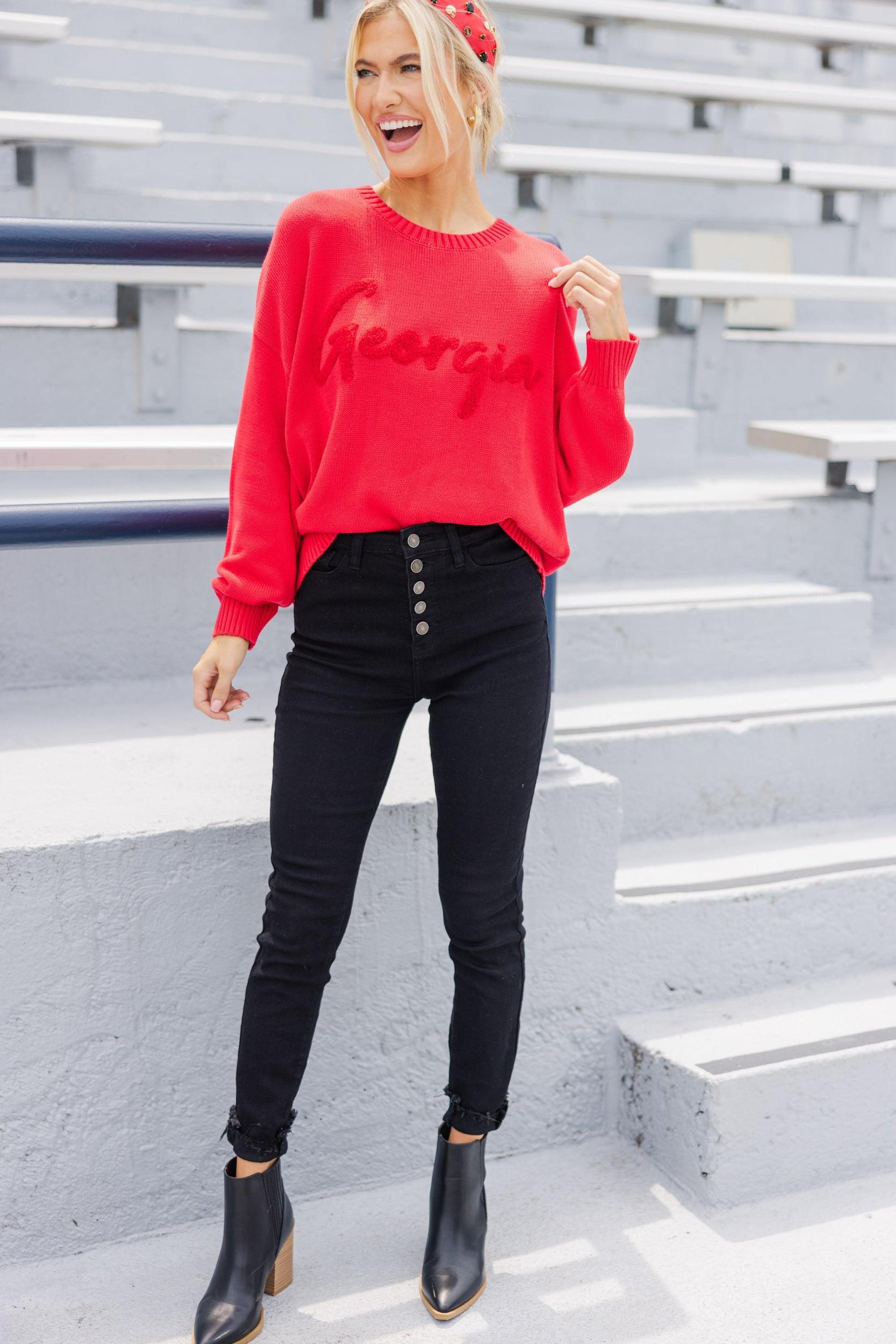 It's A Win Red Georgia Script Sweater Female Product Image
