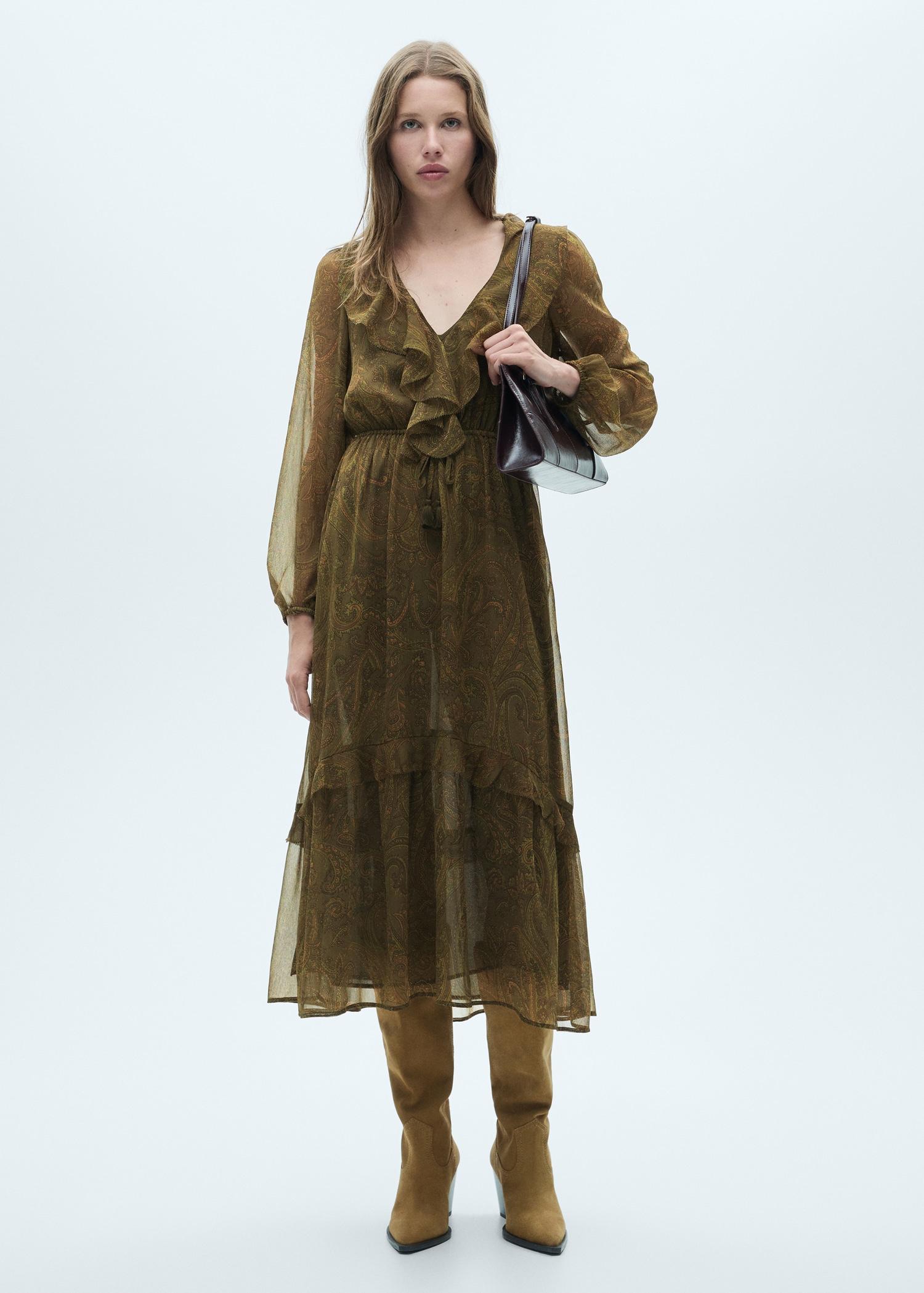 Ruffled paisley-print dress - Women | MANGO USA Product Image