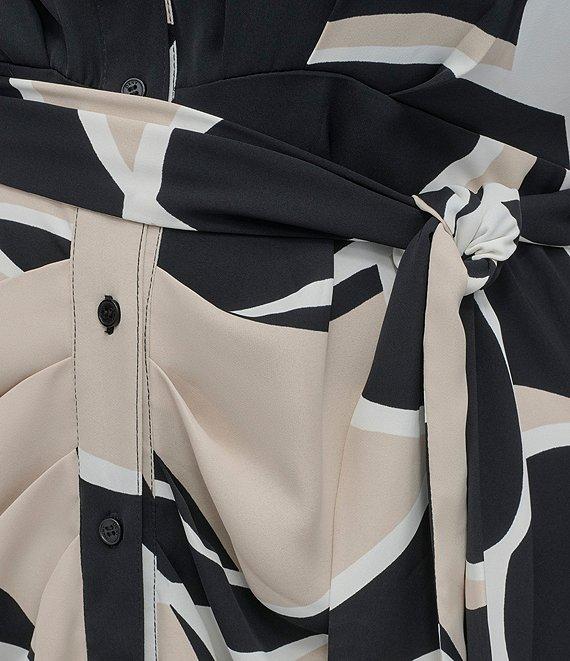 DKNY by Donna Karan Plus Size Crepe Collared Neck Short Sleeve Tie Sash Belt Shirt Dress Product Image