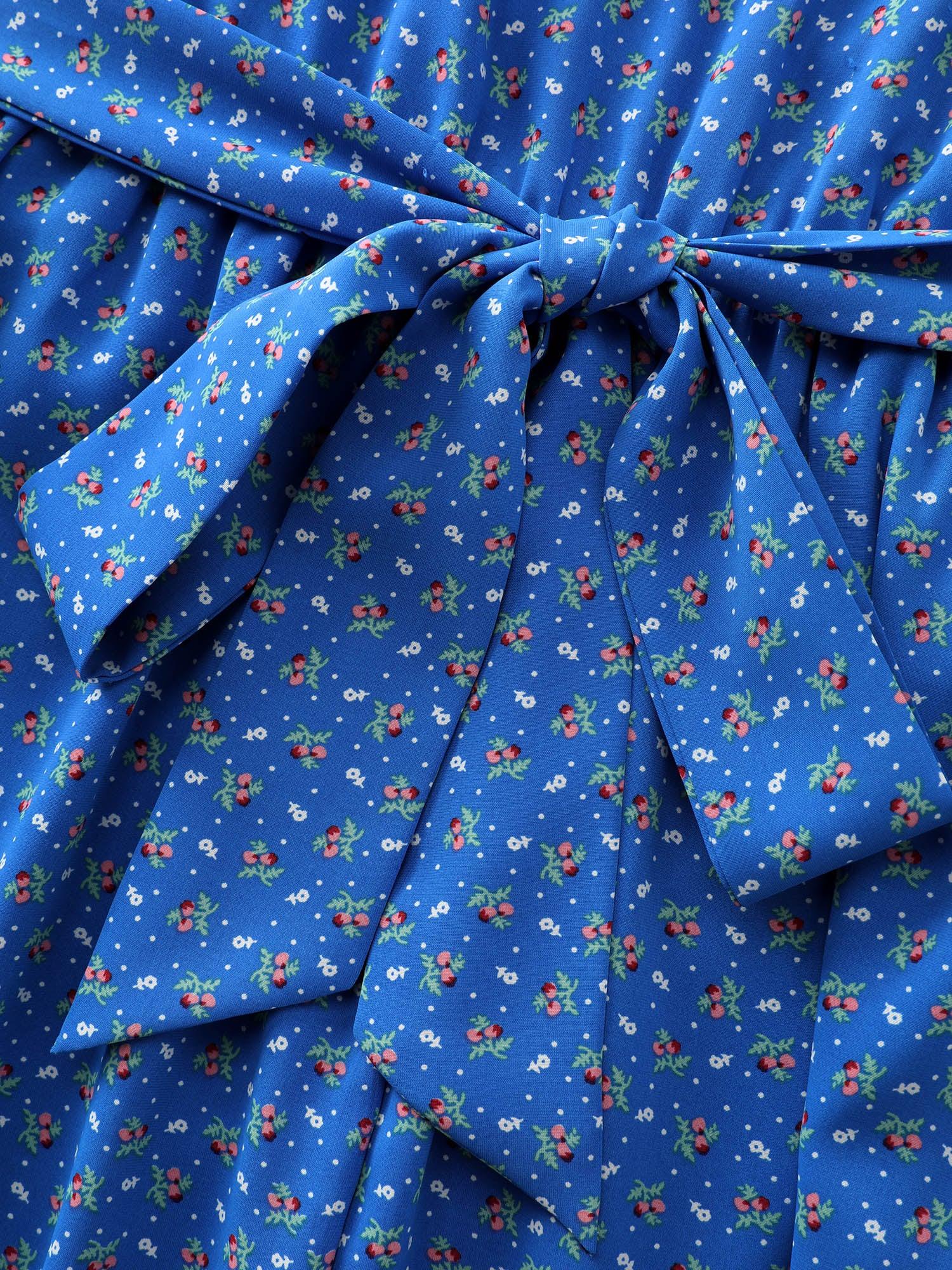 Ruffled Neckline Micro Floral Print Midi Dress Female Product Image