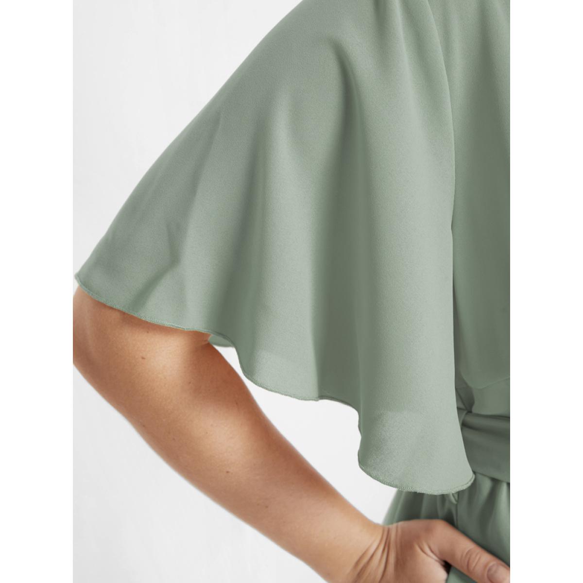 Plus Size Bloom Dress - Solid Tie Surplice Ruffle High Low Dress LightGreen Women Elegant Cross straps V-neck Short sleeve Curvy Midi Dress BloomChic 14/1X Product Image