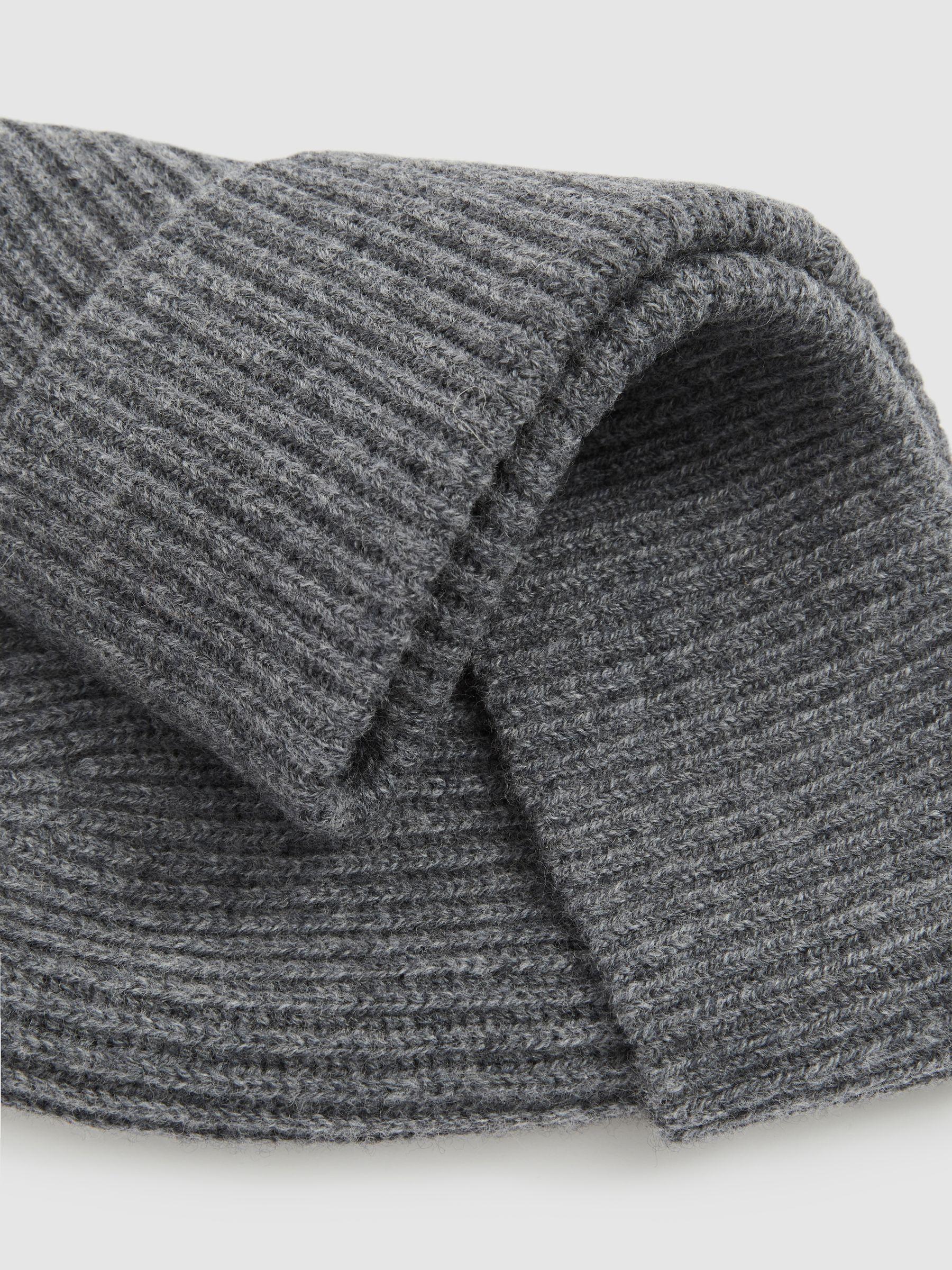 Merino Wool Ribbed Beanie Hat in Mid Grey Melange Product Image