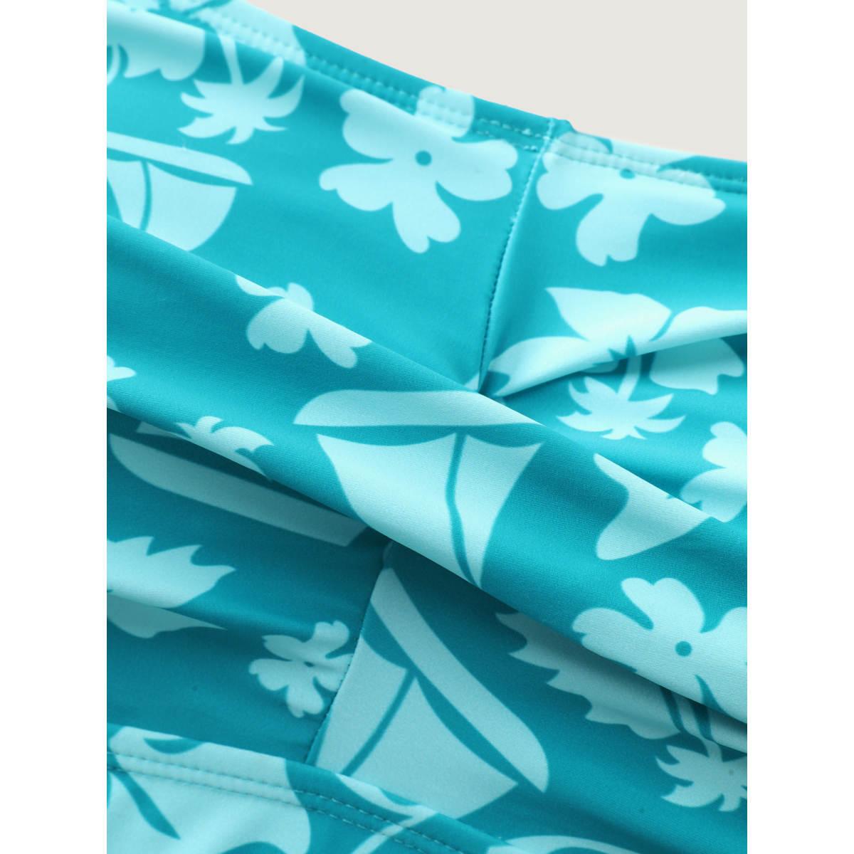 Plus Size Twist-Front Floral Print Swim Dress Women's Swimwear DarkSlateGray Resort Bodycon Heart neckline High stretch Curve Swim Dresses BloomChic 22-24/3X Product Image