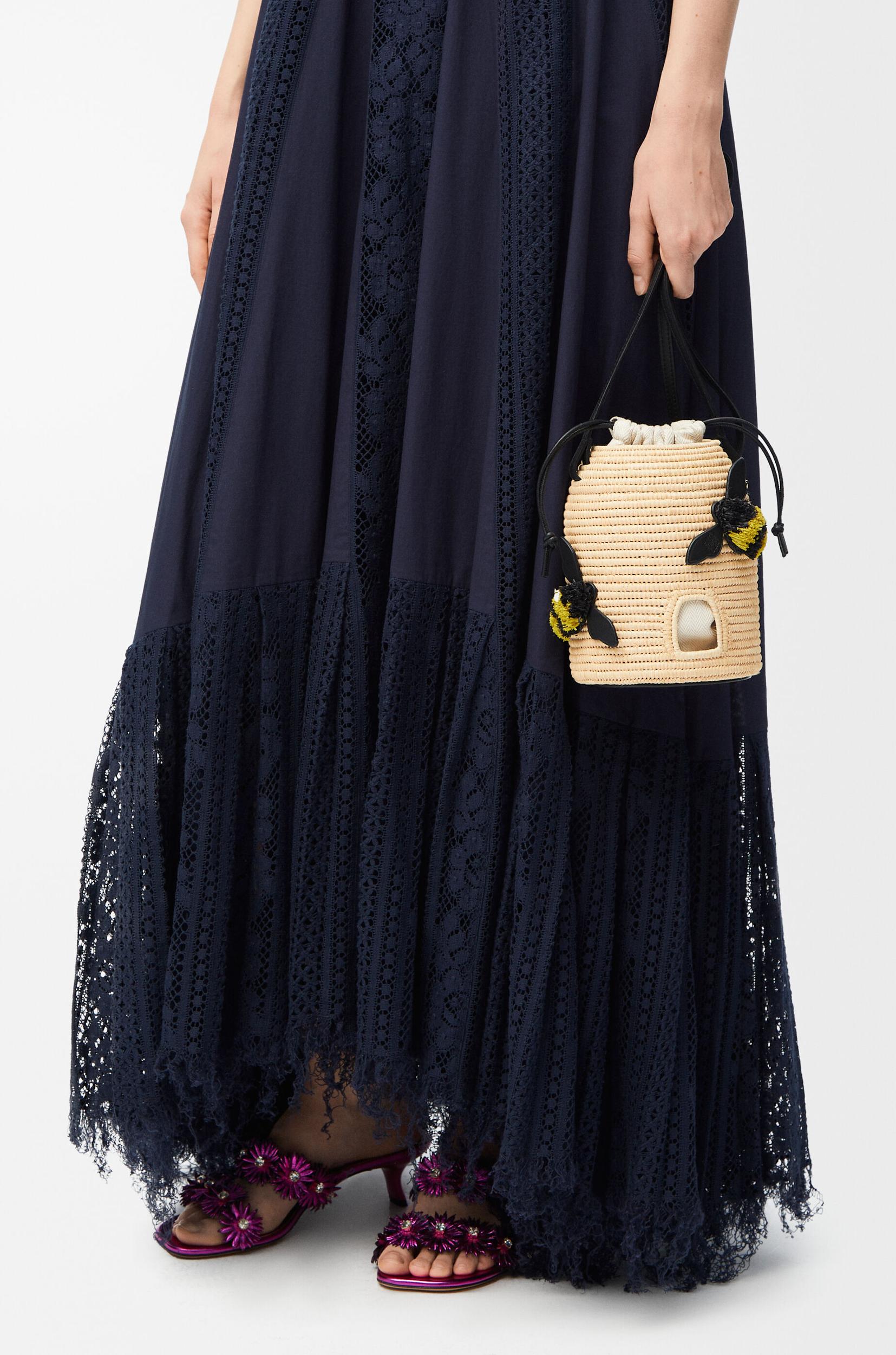 Beehive basket in raffia and calfskin Product Image