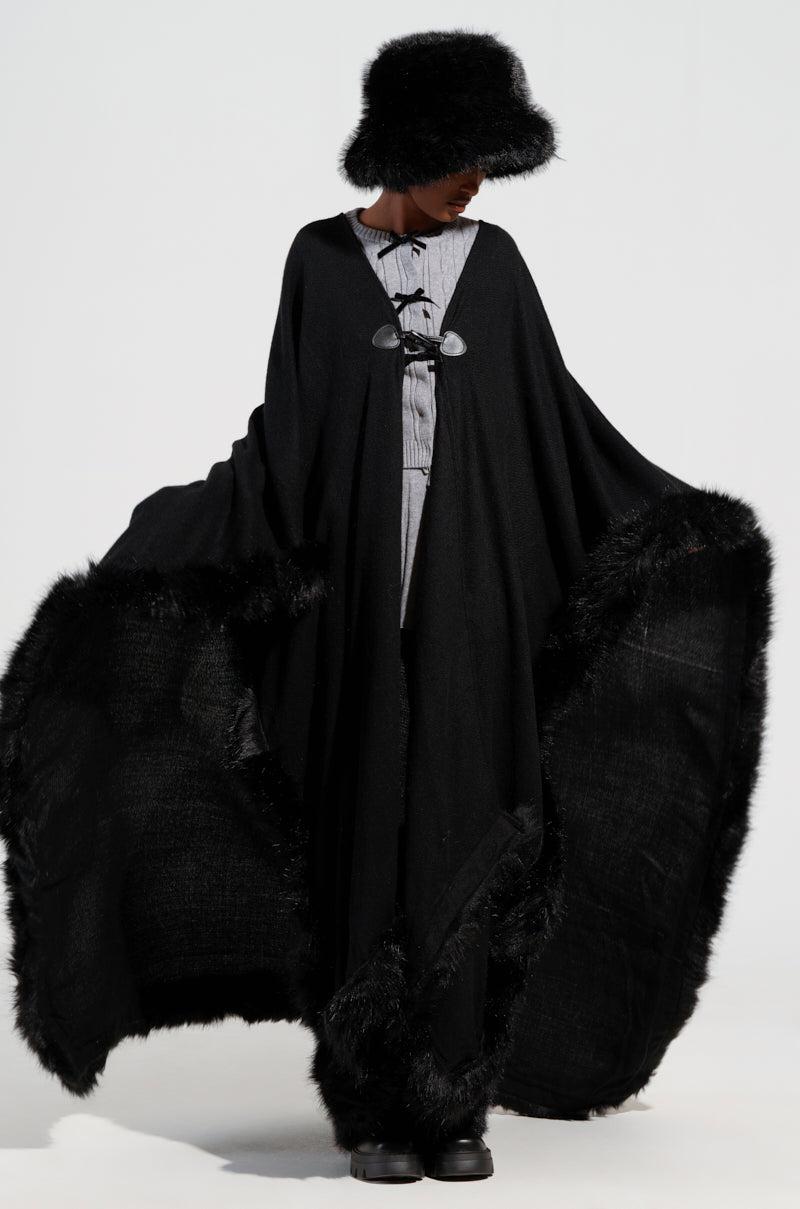 LOVE MY LIFE FAUX FUR TRIM PONCHO Product Image