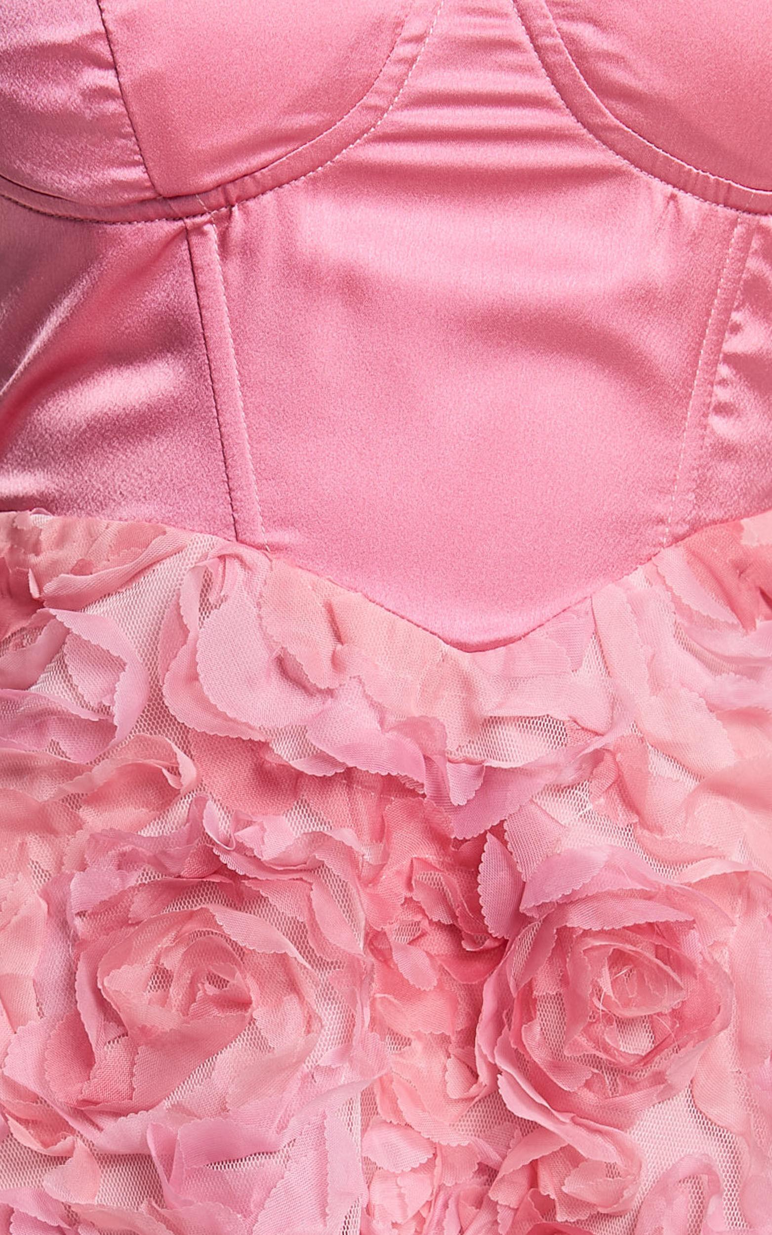 Jovi Mini Dress - Sweetheart Embroidery Rosette Detail Dress in Pink Product Image