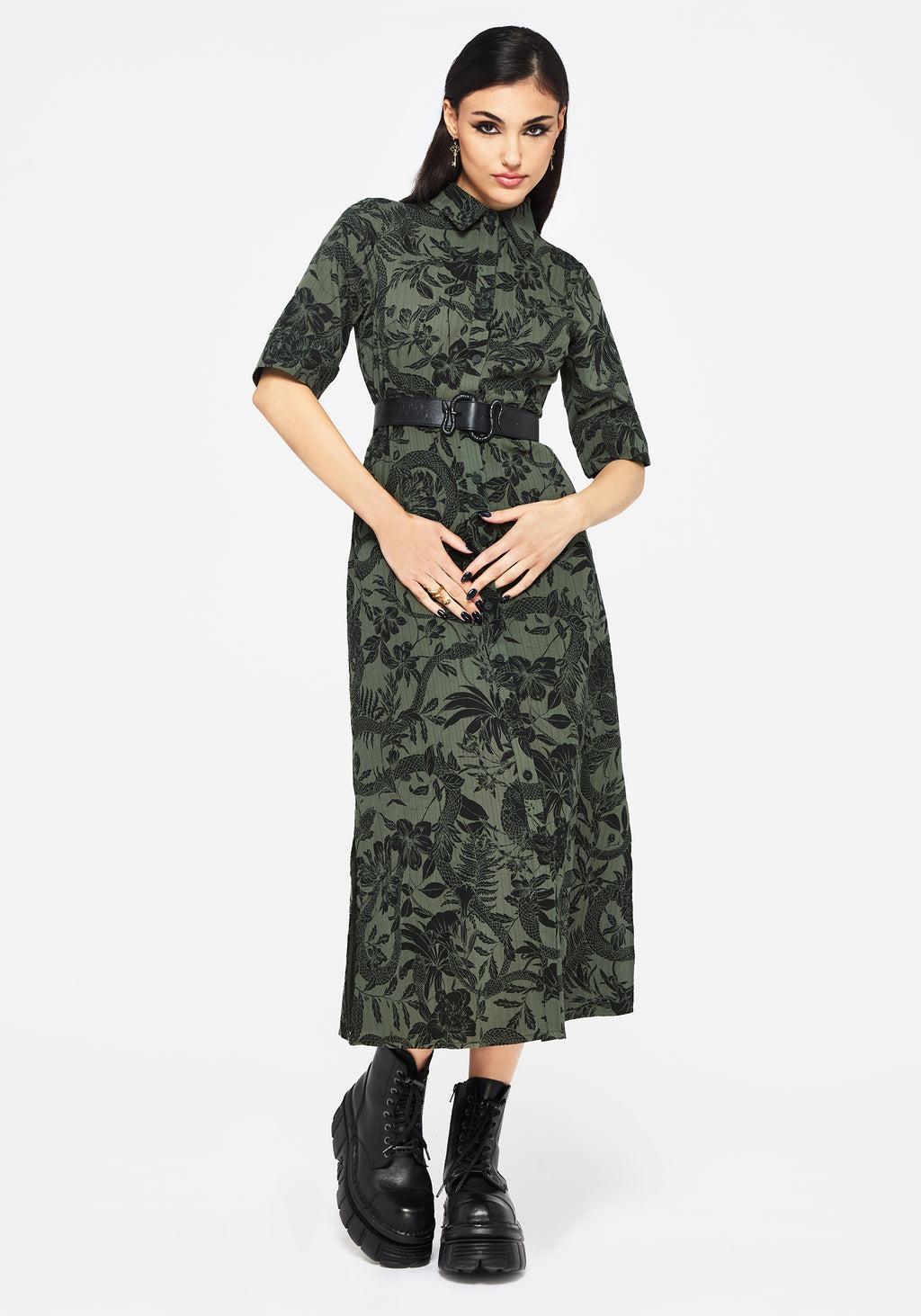 Bashe Cotton Midaxi Shirt Dress - Green Product Image