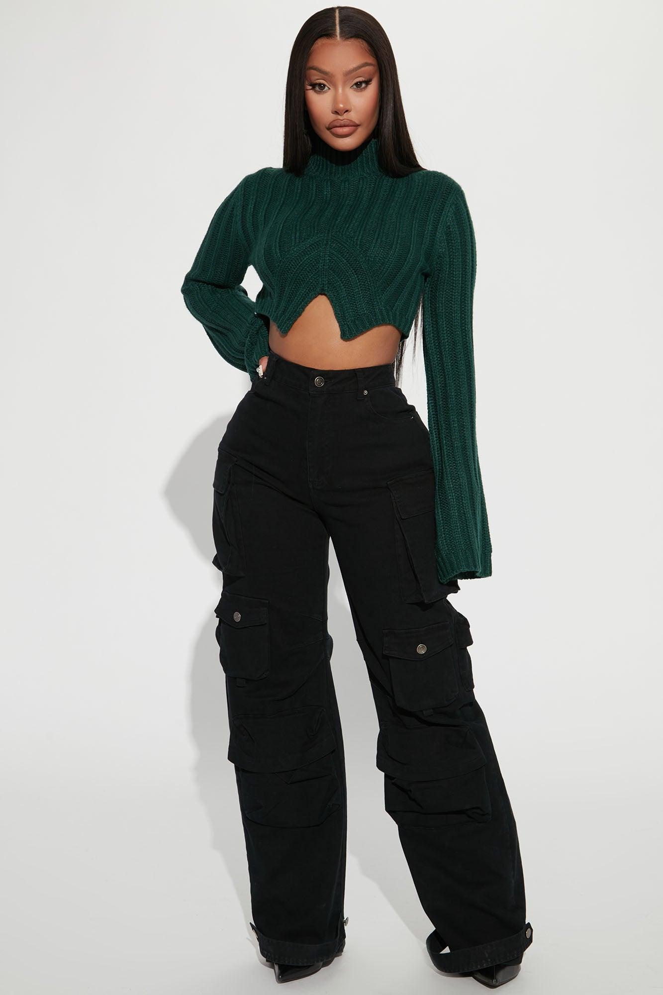 Rebel Heart Cropped Turtleneck Sweater - Hunter Female Product Image