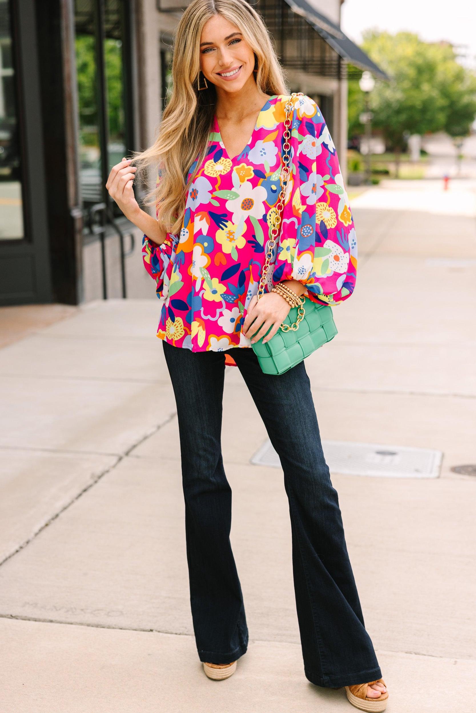 The Serena Fuchsia Pink Floral Blouse Female Product Image
