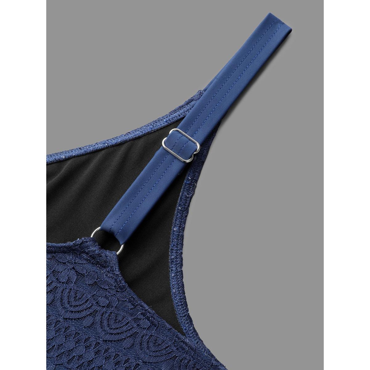 Plus Size Lace Wrap-Neck Adjustable Straps Swim Dress Women's Swimwear Indigo Beach Bodycon Overlap Collar High stretch Curve Swim Dresses BloomChic 26/4X Product Image