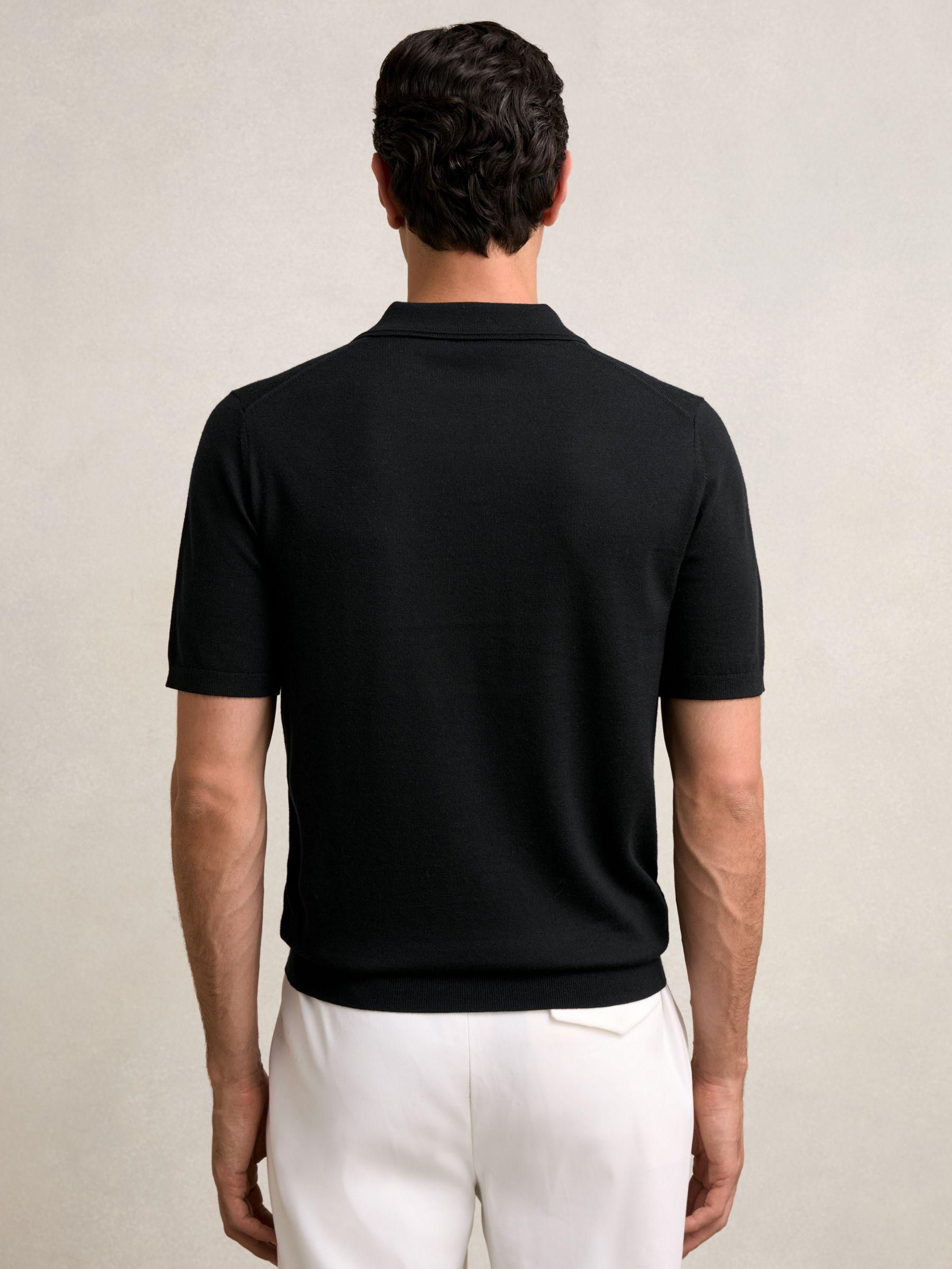 Merino Wool Open-Collar Polo Shirt in Black Product Image
