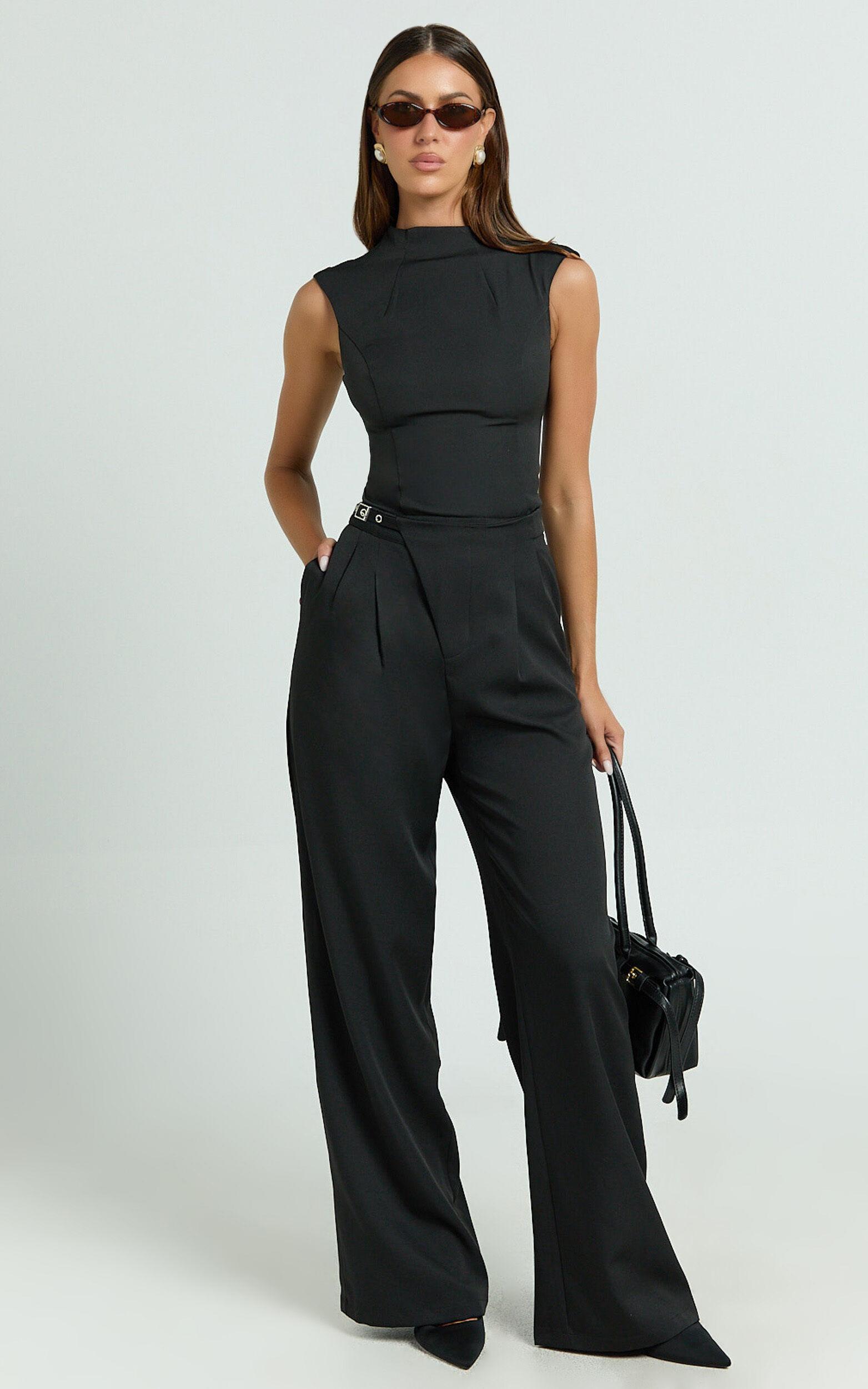 Paxton Top - High Neck Fitted Open Back Sleeveless Top in Black Product Image