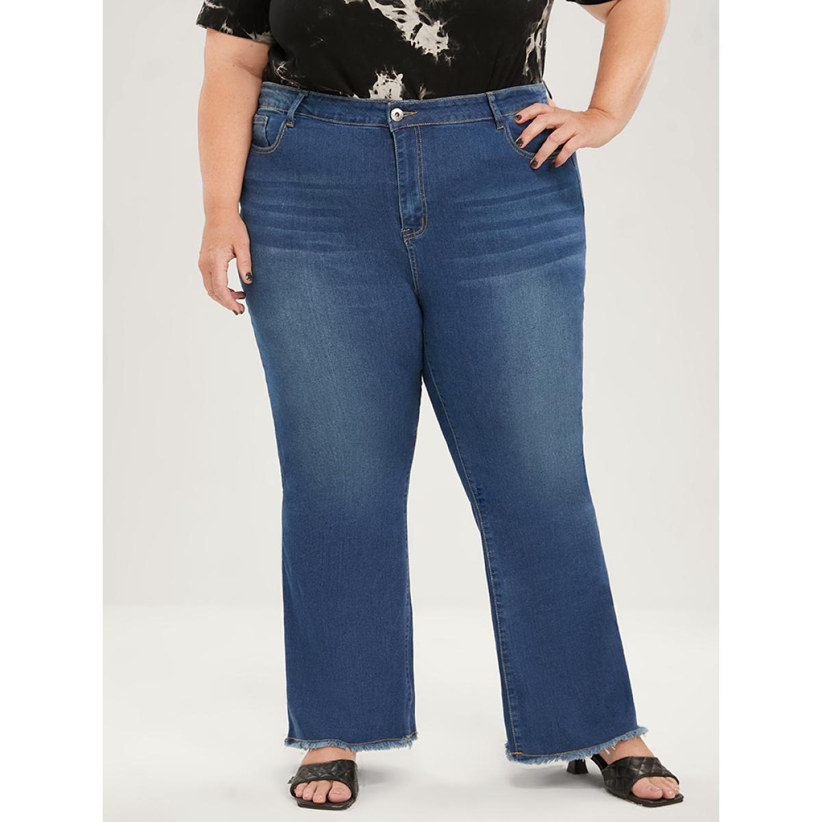 Plus Size Bootcut Very Stretchy High Rise Dark Wash Sculpt Waist Jeans Women Blue Casual Plain Tummy control High stretch Pocket Jeans BloomChic 16/1X Product Image