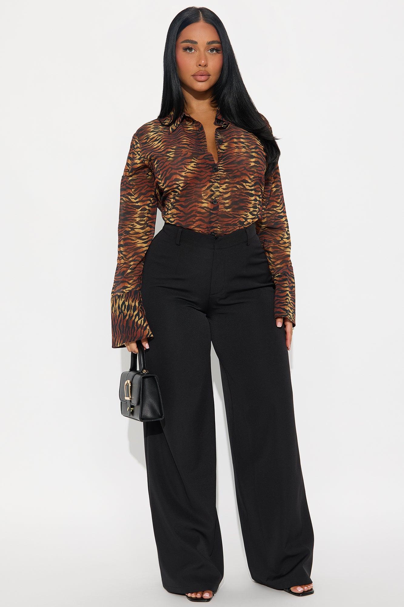 Urban Safari Animal Print Chiffon Button Up Shirt - Brown/combo Female Product Image