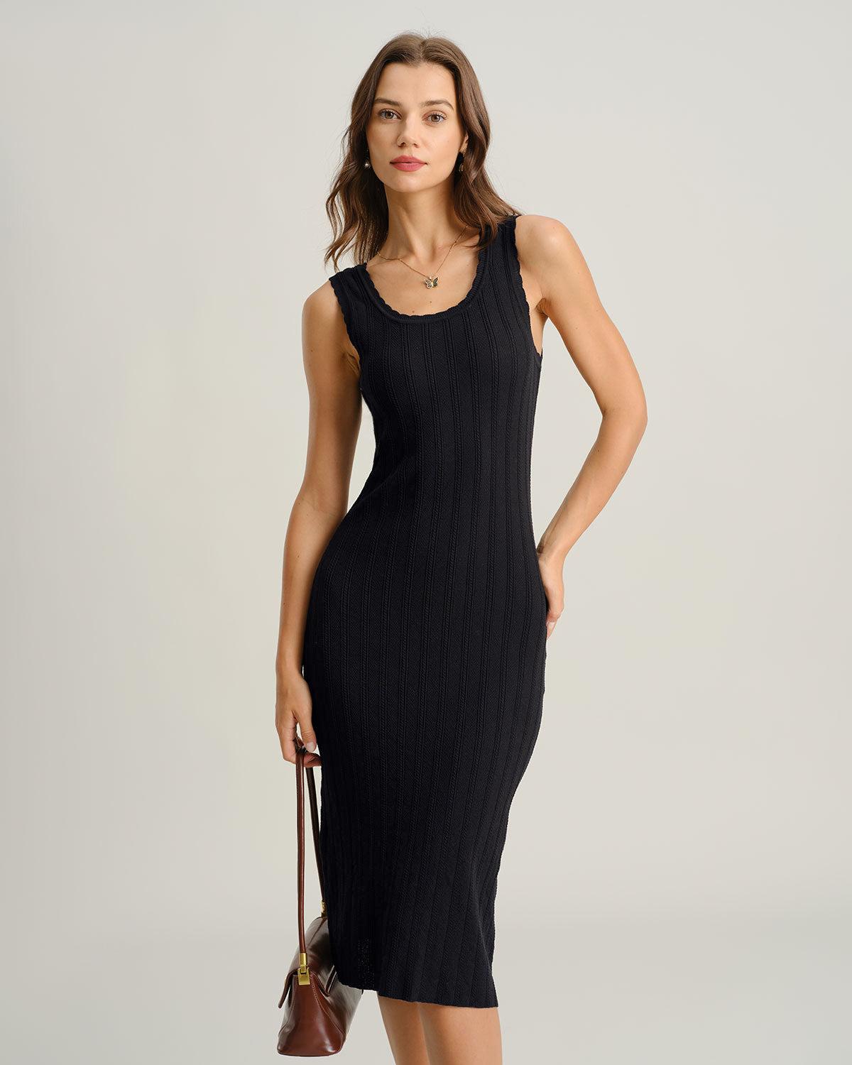 Black U Neck Bodycon Sleeveless Sweater Dress Product Image