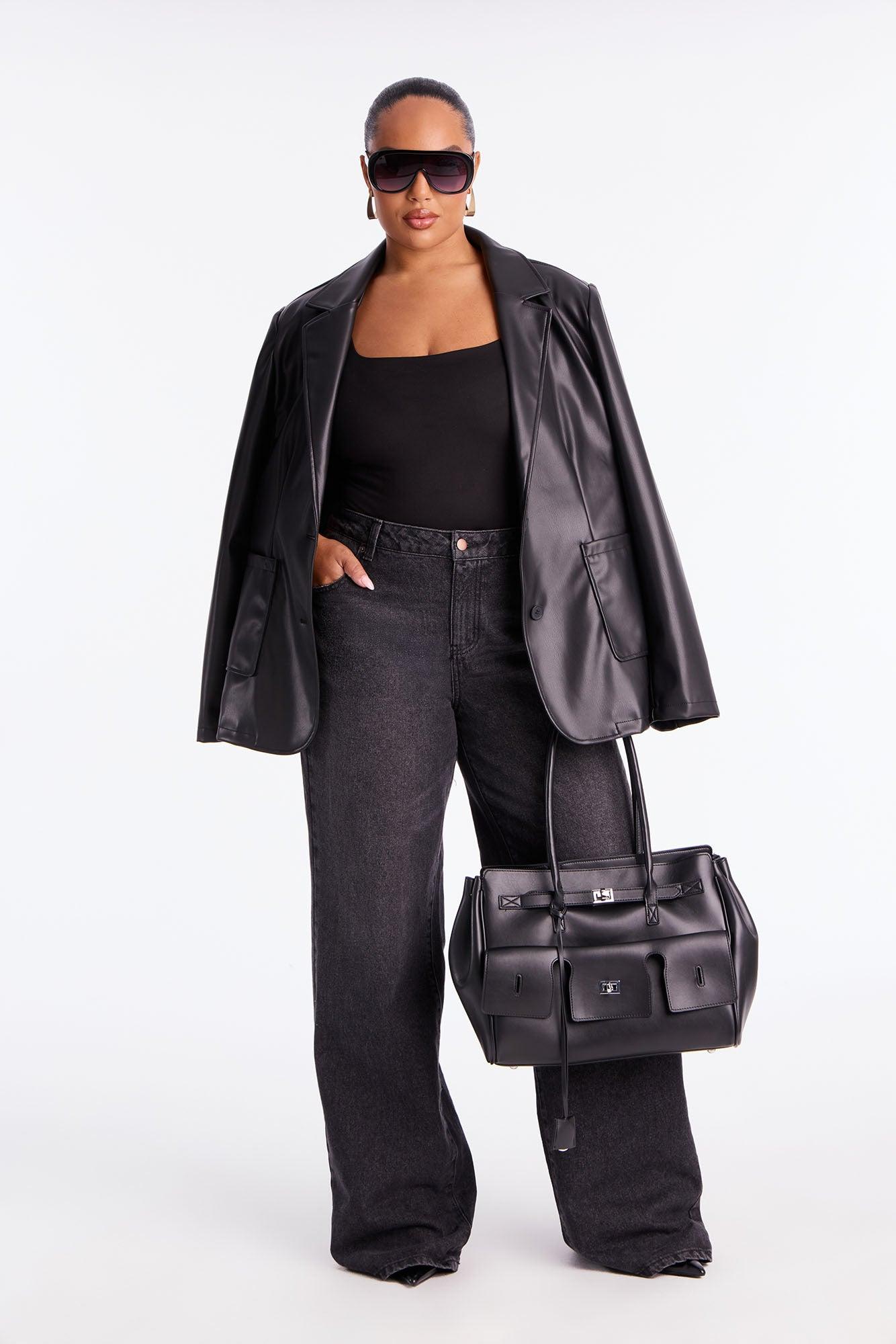 Understated Charm Faux Leather Blazer - Black Female Product Image