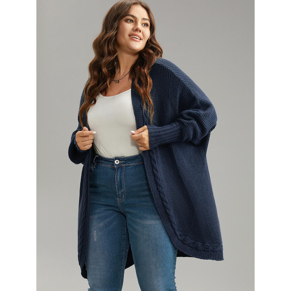 Plus Size Supersoft Essentials Batwing Sleeve Cable Knit Cardigan Indigo Women Casual Loose Long Sleeve Dailywear Cardigans BloomChic 22-24/3X Product Image