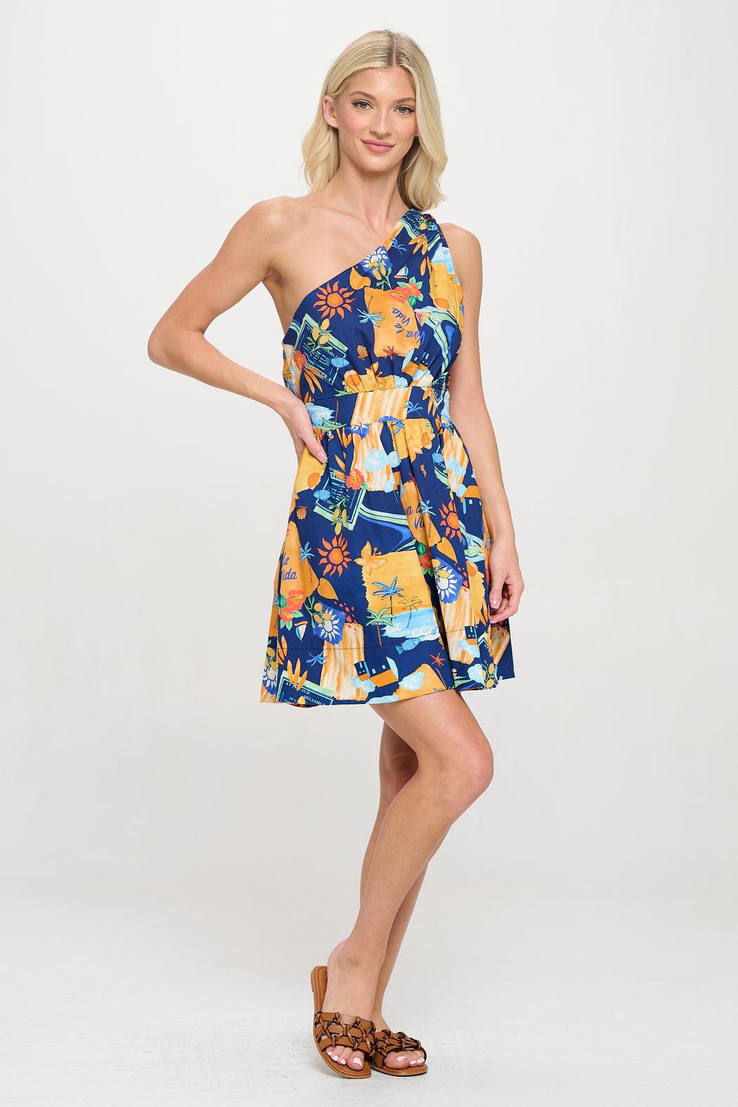 Mediterranean Escape One Shoulder Dress Product Image