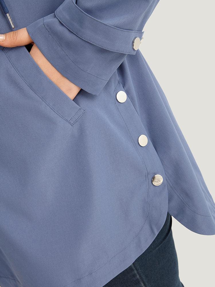 Plain Button Detail Hooded Drawstring Coat Female Product Image