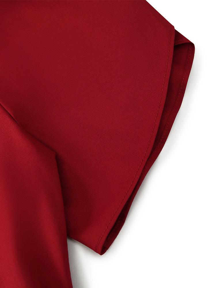 Petal Sleeves Gathered Waist V-Neck Women Midi Dress With Belt Product Image