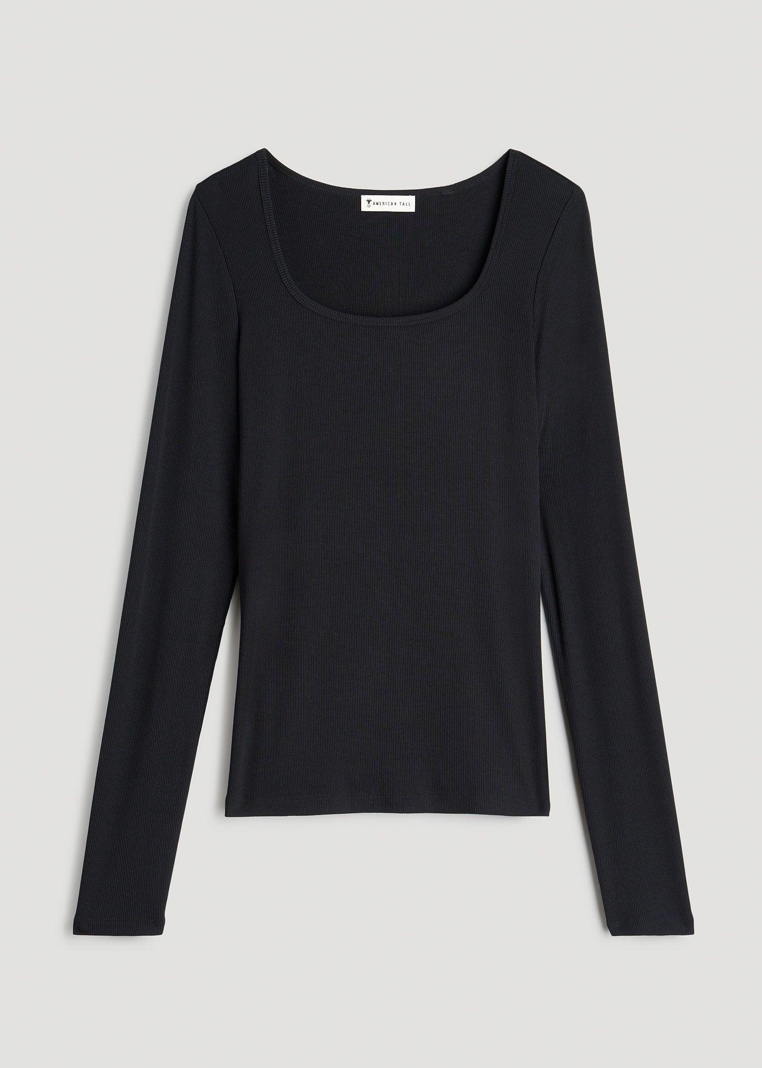 Long Sleeve Ribbed Squareneck Top for Tall Women in Black Product Image