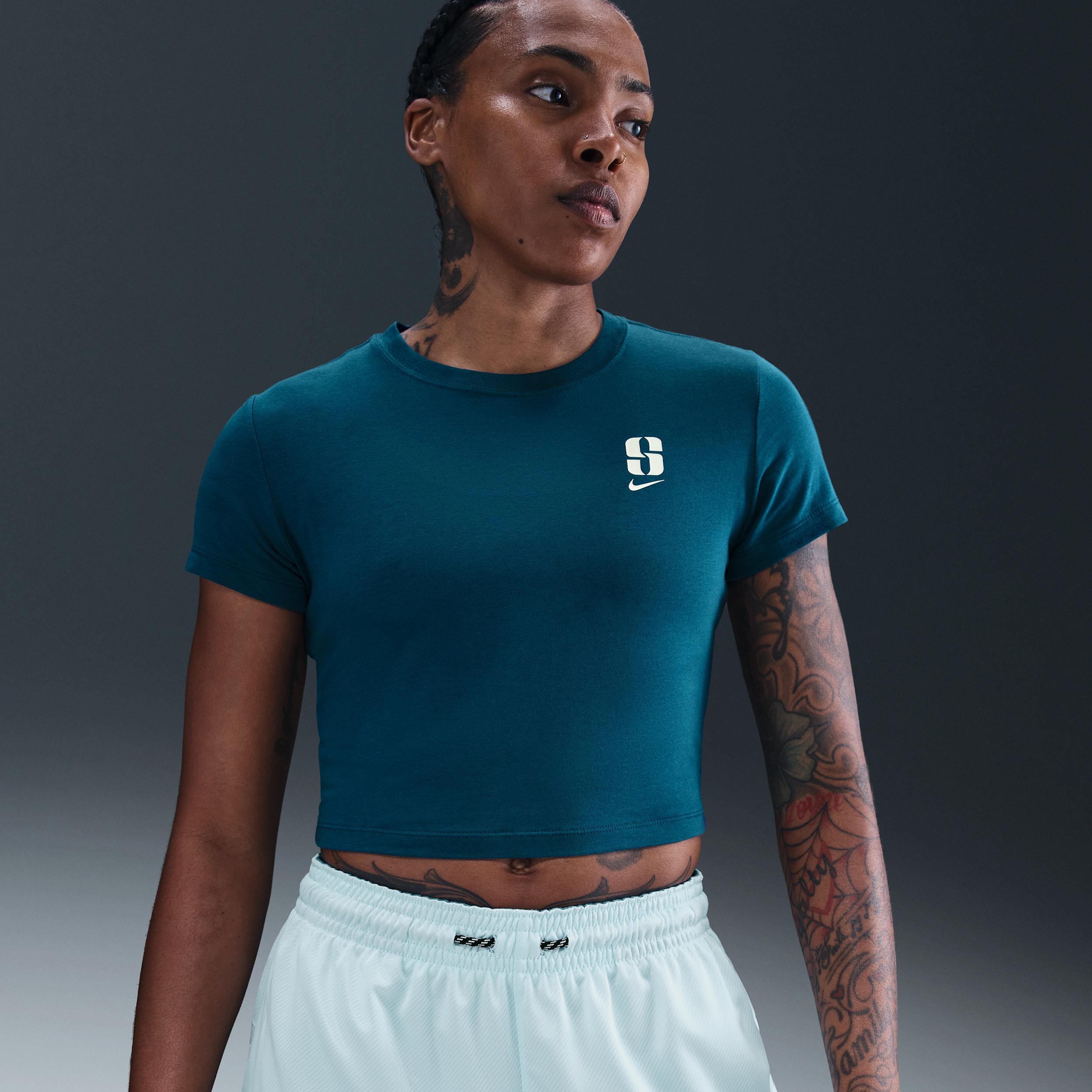 Nike Womens Sabrina Short-Sleeve Cropped T-Shirt | HV6990-415 Product Image