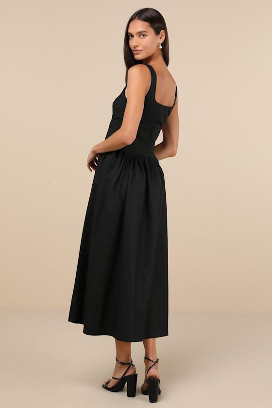 Charm and Poise Black Sleeveless Drop Waist Midi Dress Product Image