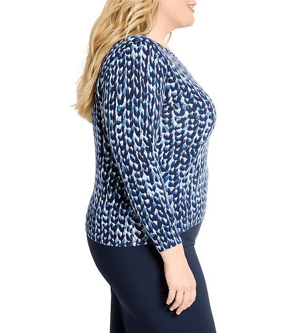 NIC + ZOE Plus Size Knitch Stitch Printed Round Neck Long Sleeve Sweater Product Image