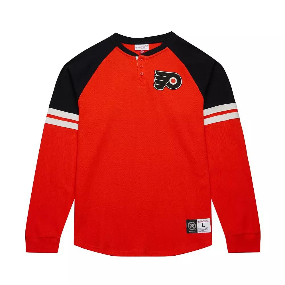 Men's Mitchell & Ness Orange Philadelphia Flyers Thermal Henley Long Sleeve T-Shirt,  Product Image