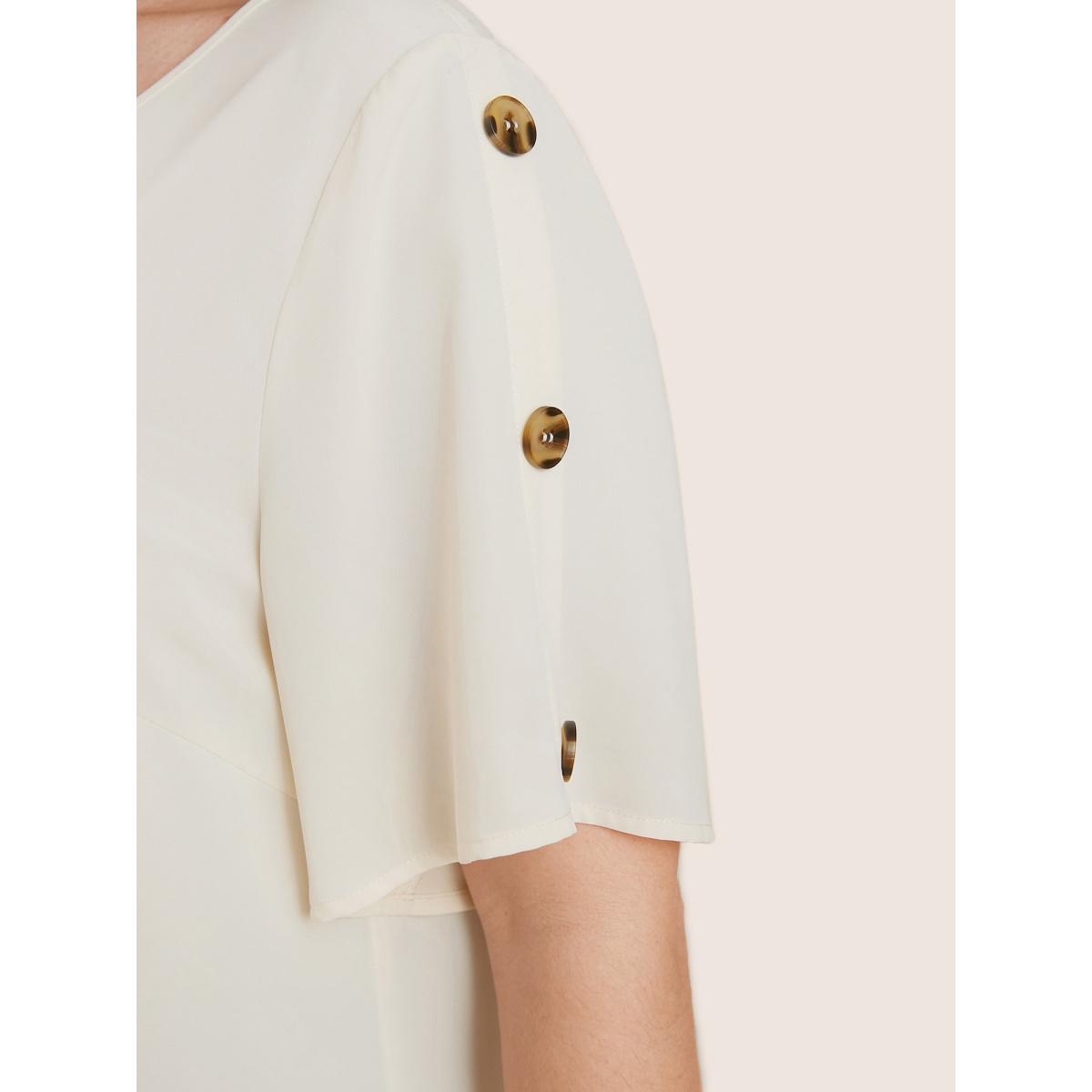 Plus Size White Plain Round Neck Button Detail Blouse Women Casual Short sleeve Round Neck Everyday Blouses BloomChic 12/L Product Image