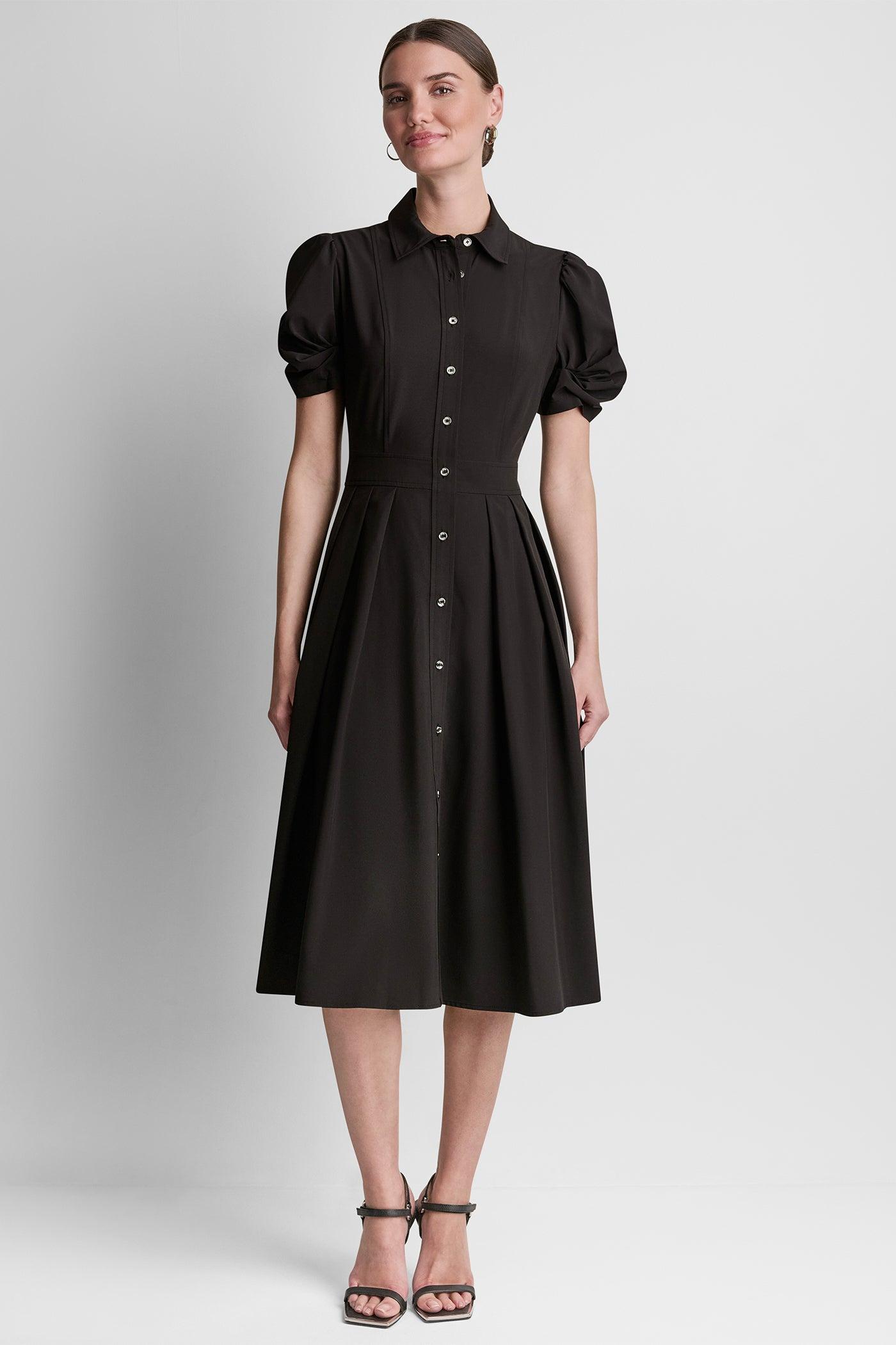 PUFF SLEEVE PLEATED MIDI SHIRT DRESS Product Image