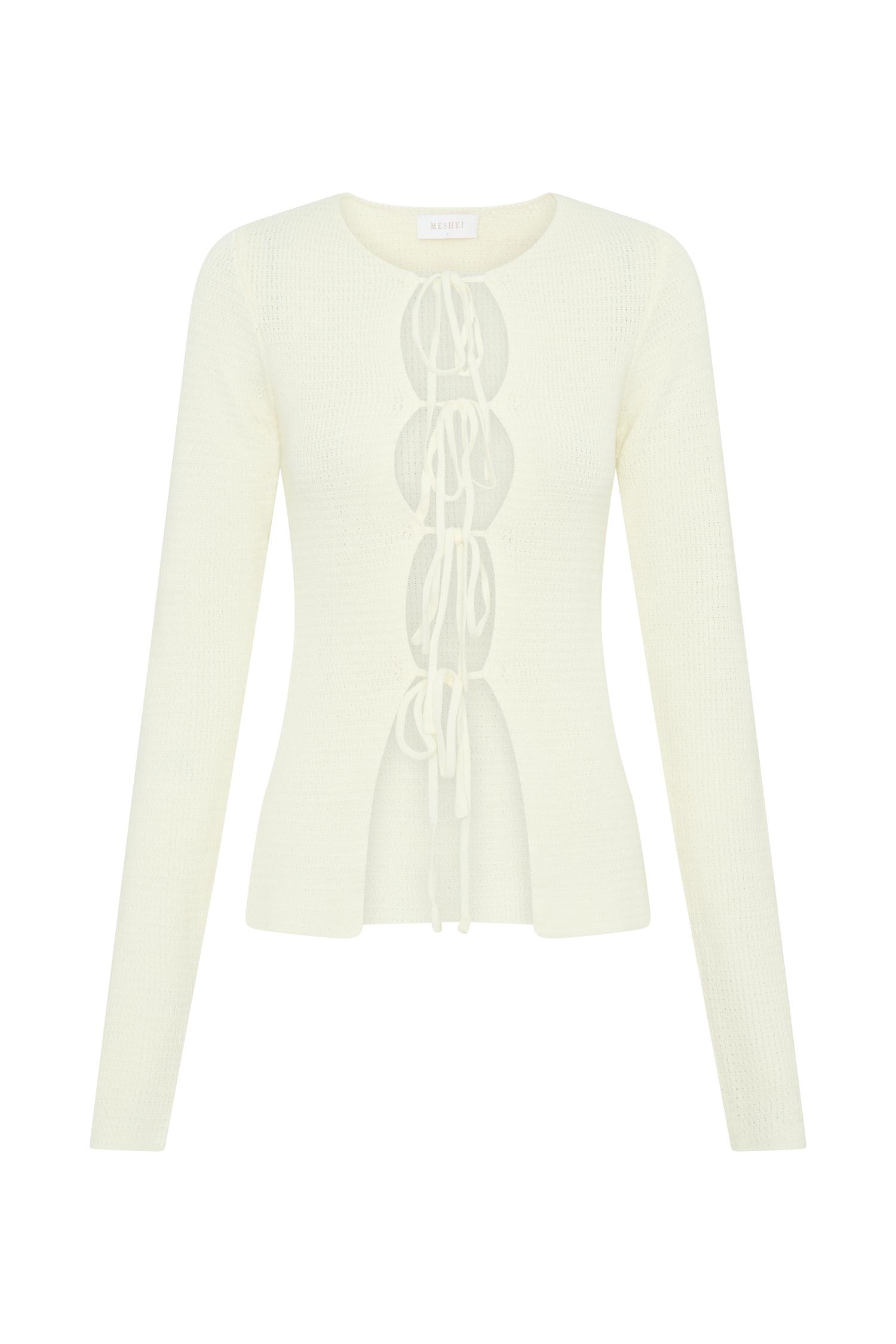 Noah Knit Tie Long Sleeve Top - Ivory Product Image