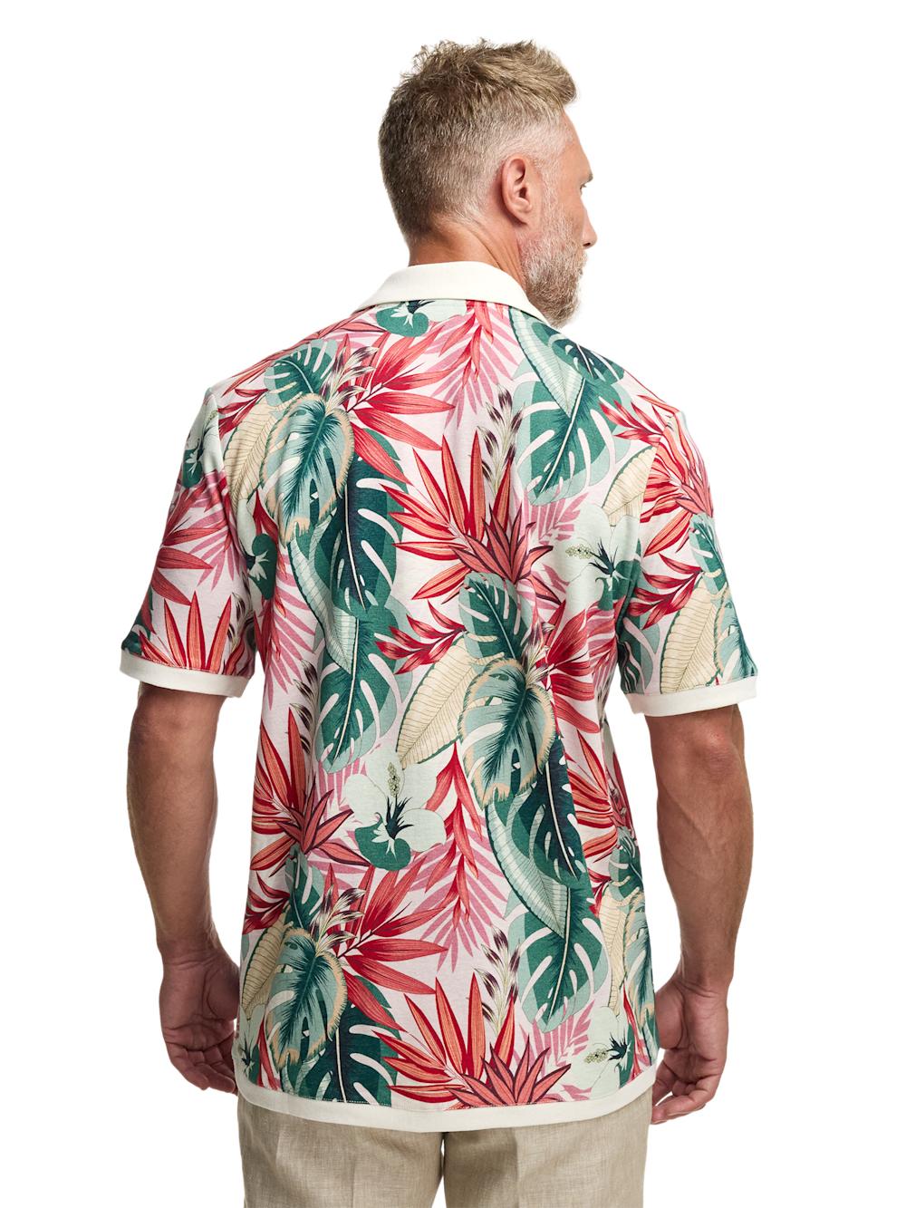 Linen Blend Full Button Front Camp Collar - Pink Multi Product Image