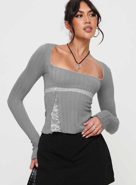 Noir Long Sleeve Top Grey Product Image