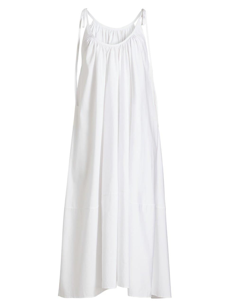 Womens Gathered Cotton Poplin Maxi Dress Product Image